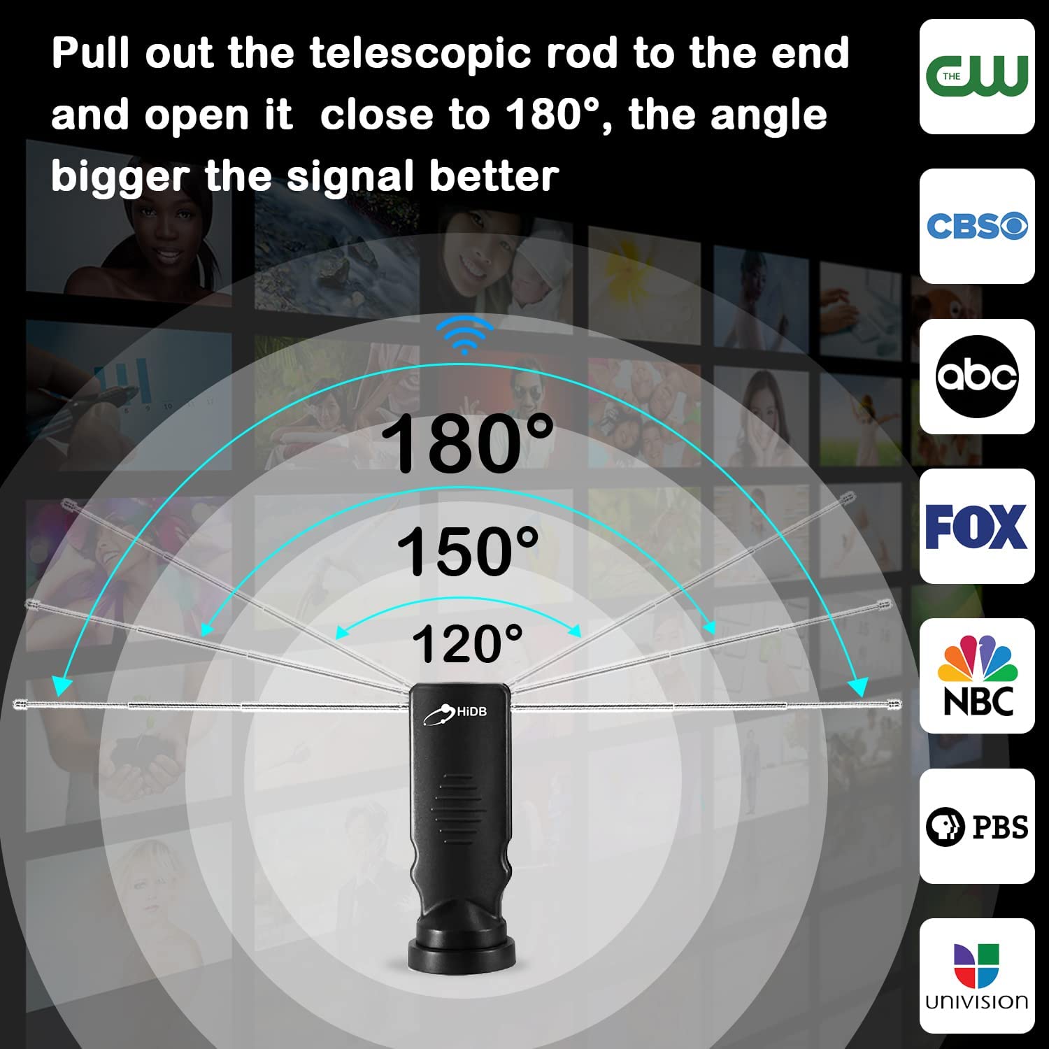 HIDB TV Antenna for Smart TV, Long Range Rabbit Ears Indoor TV Antenna