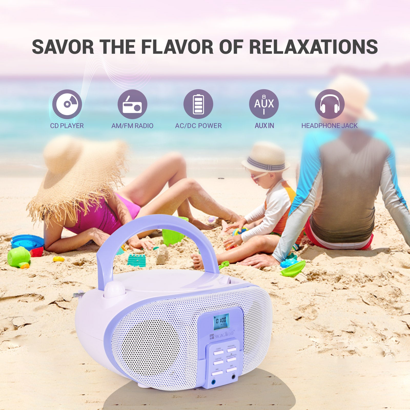 SingingWood GC01 Macarons Series Portable CD Player Boombox - Lavender