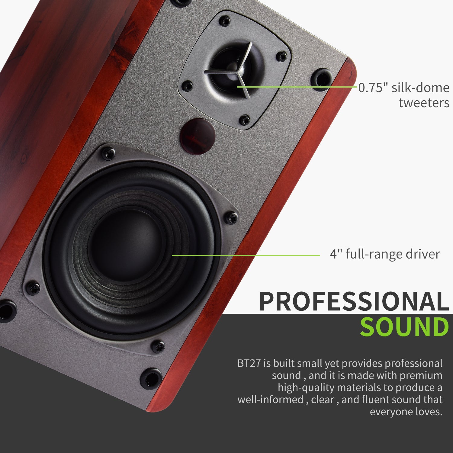 Singing Wood BT27 Powered Bluetooth Bookshelf Speaker - Walnut