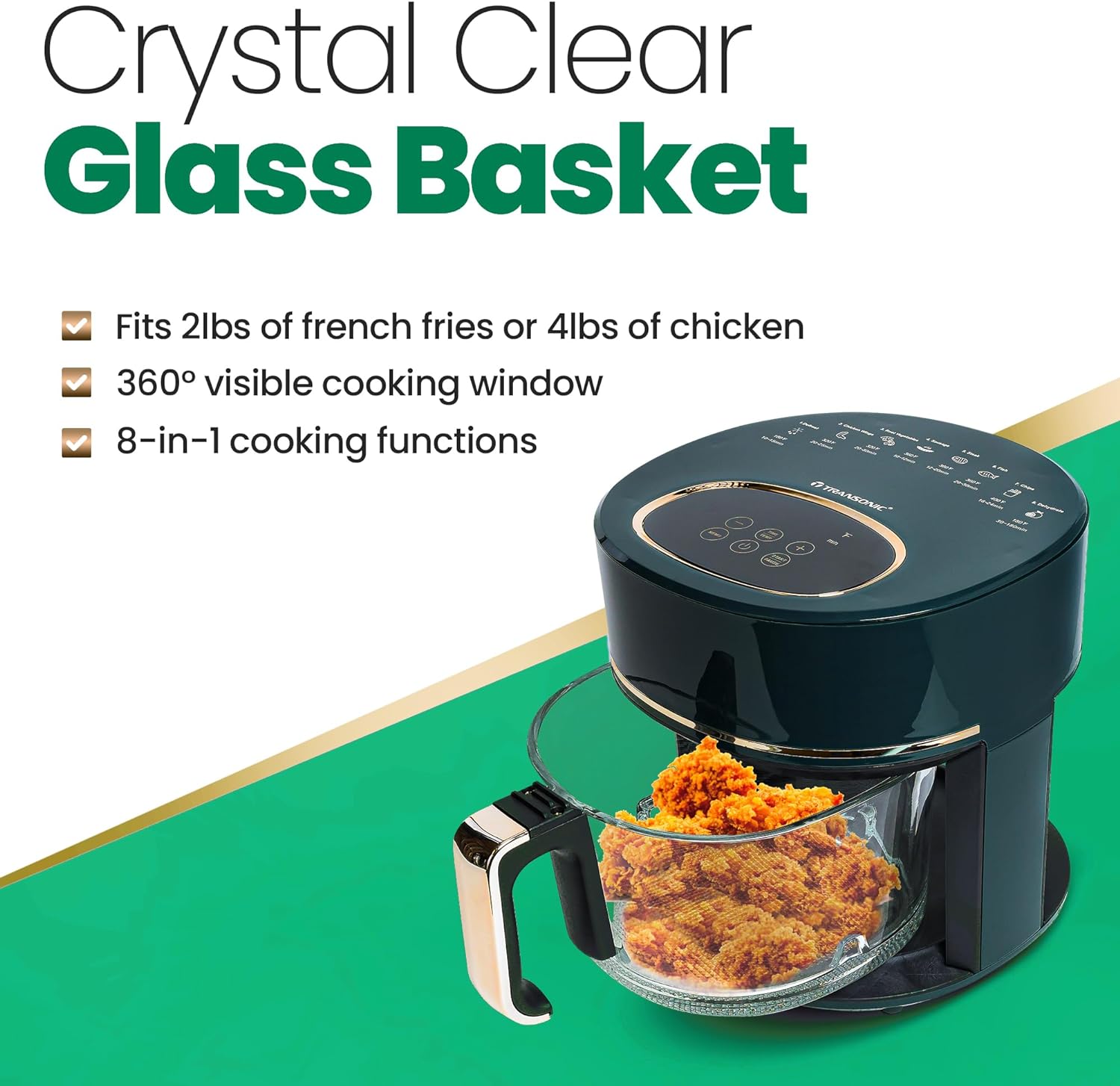 Transonic Glass Basket Air Fryer Oven, 3.5 Quart