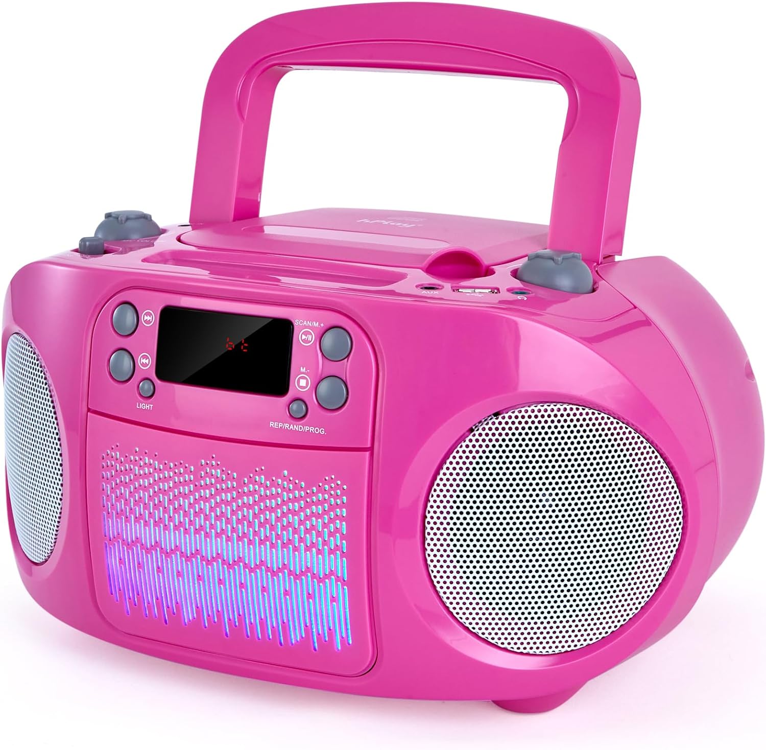 GC09 Kids Boombox, Top Loading CD Player, Bluetooth connectivity for Smartphones - Pink