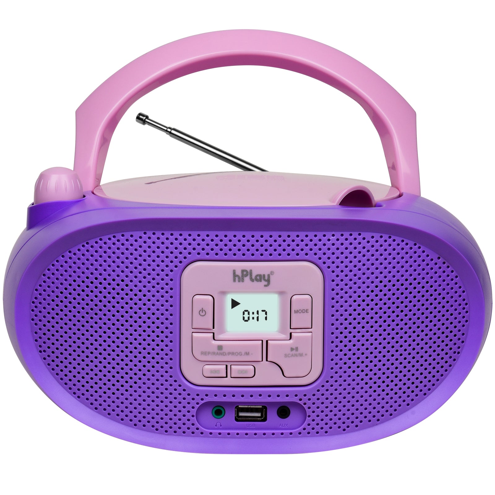 hPlay Gummy GC04B Portable CD Player Boombox with FM Stereo Radio & USB Playback - Violet