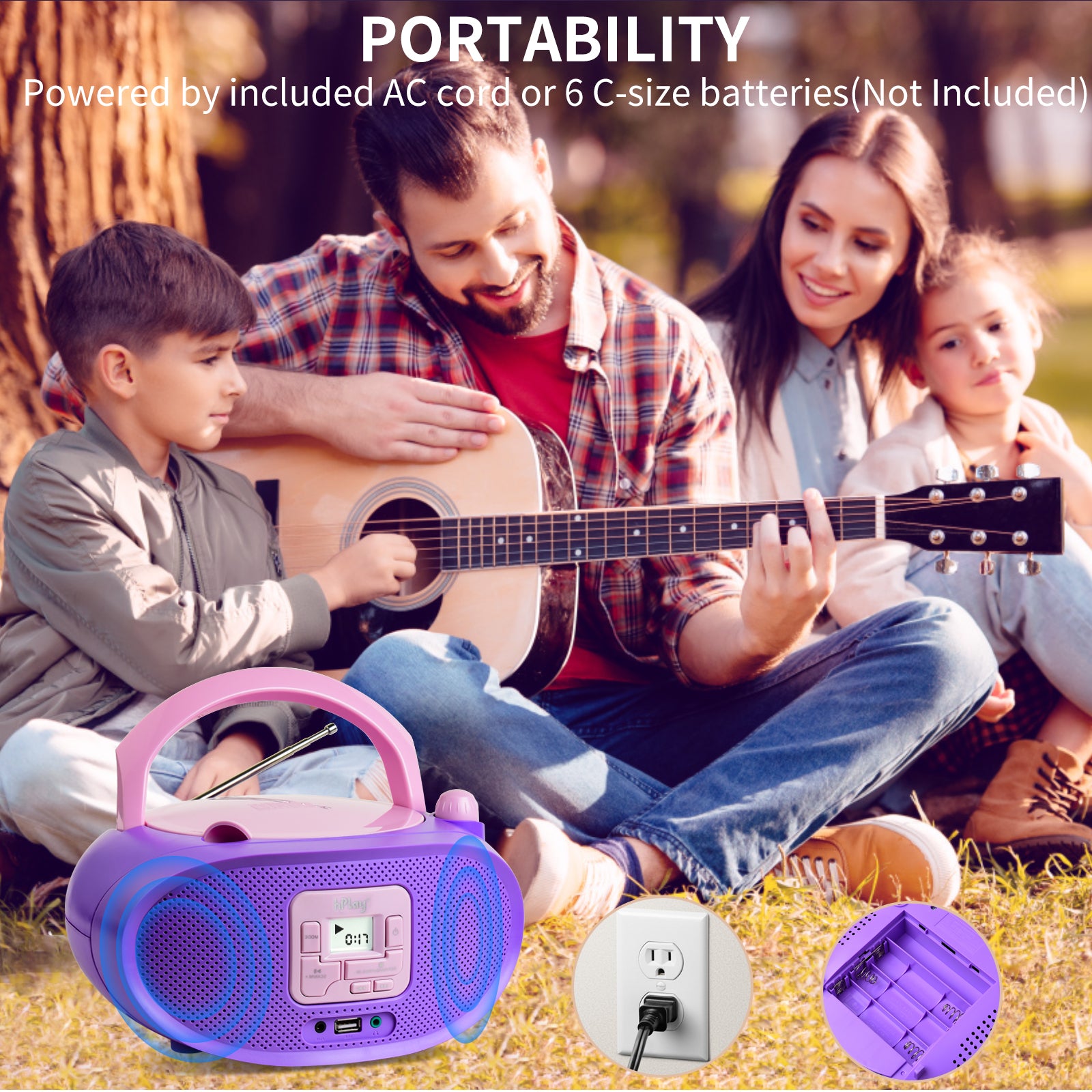 hPlay Gummy GC04B Portable CD Player Boombox with FM Stereo Radio & USB Playback - Violet