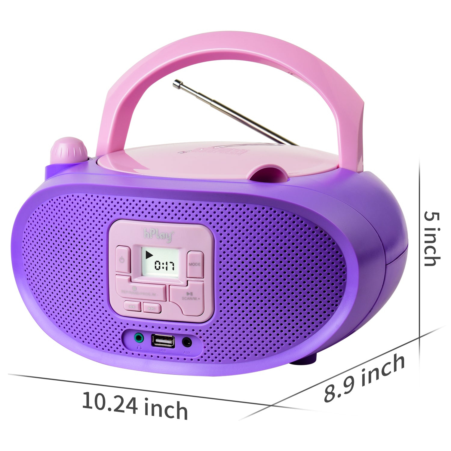 hPlay Gummy GC04B Portable CD Player Boombox with FM Stereo Radio & USB Playback - Violet