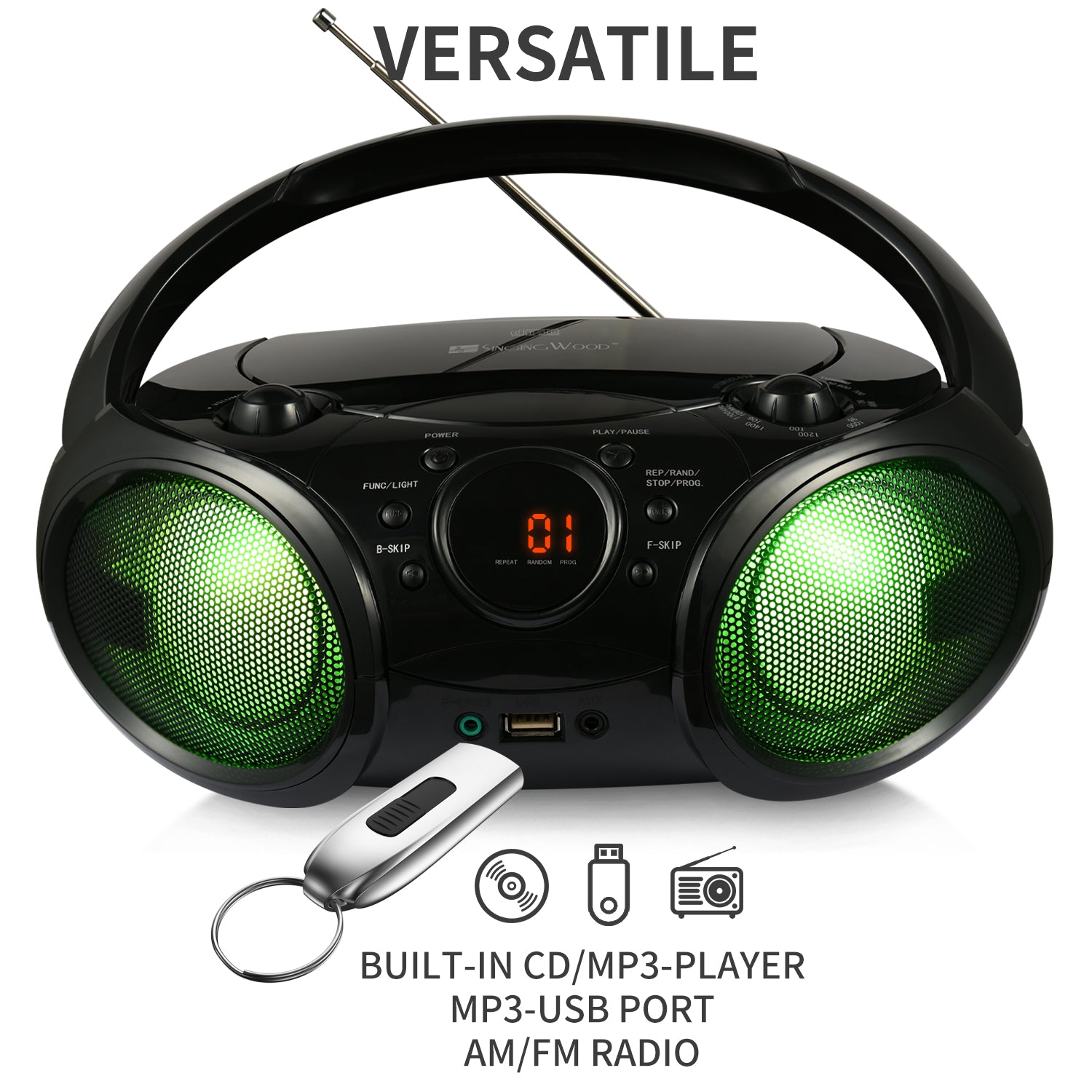 SBX030BTL Boombox w/ LED Light (Phantom Black)