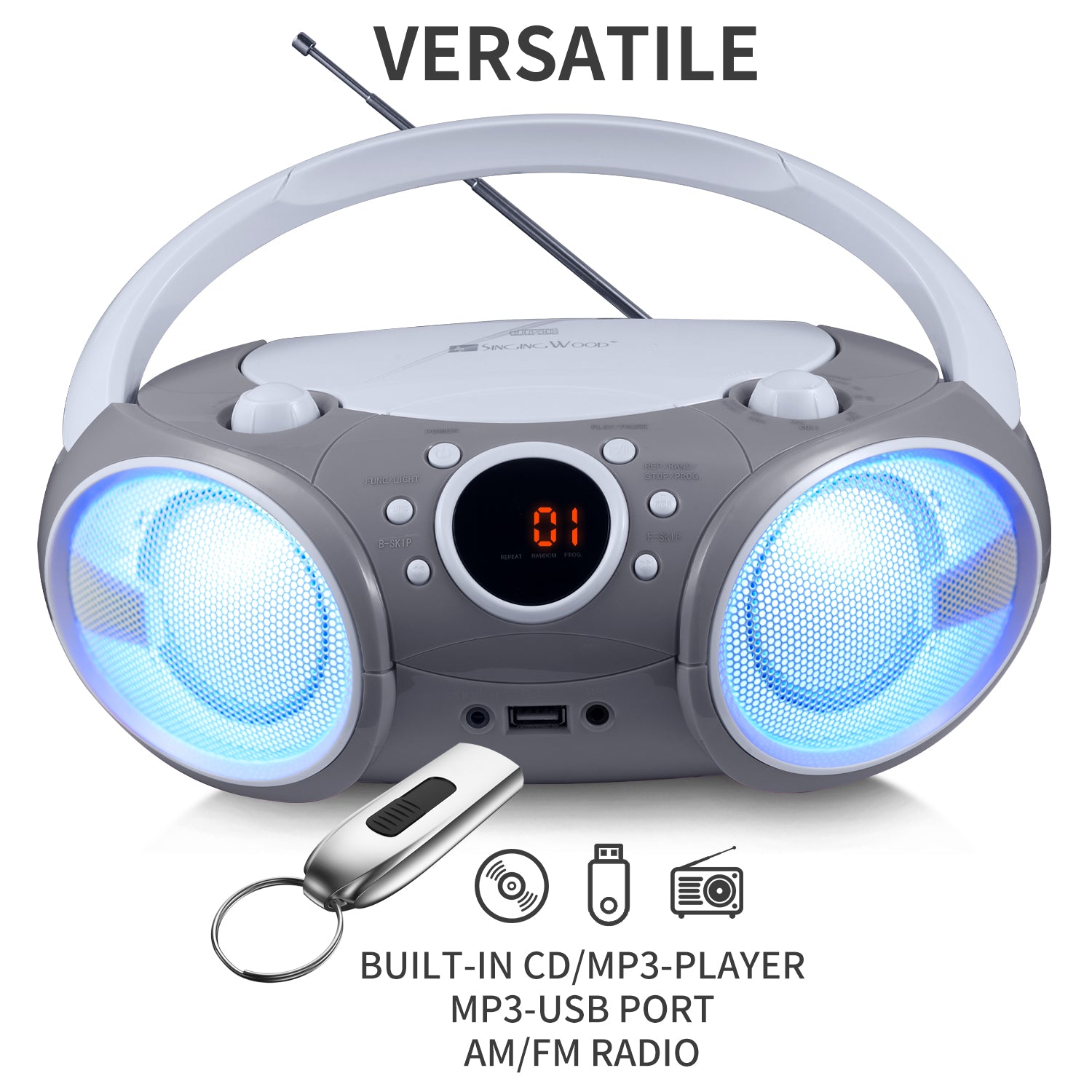 SBX030BTL Boombox w/ LED Light (Space Gray)