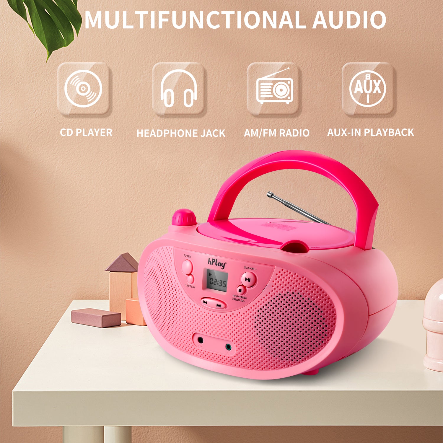 hPlay GC04 Portable CD/CD-R/CD-RW Boombox with AM FM Radio