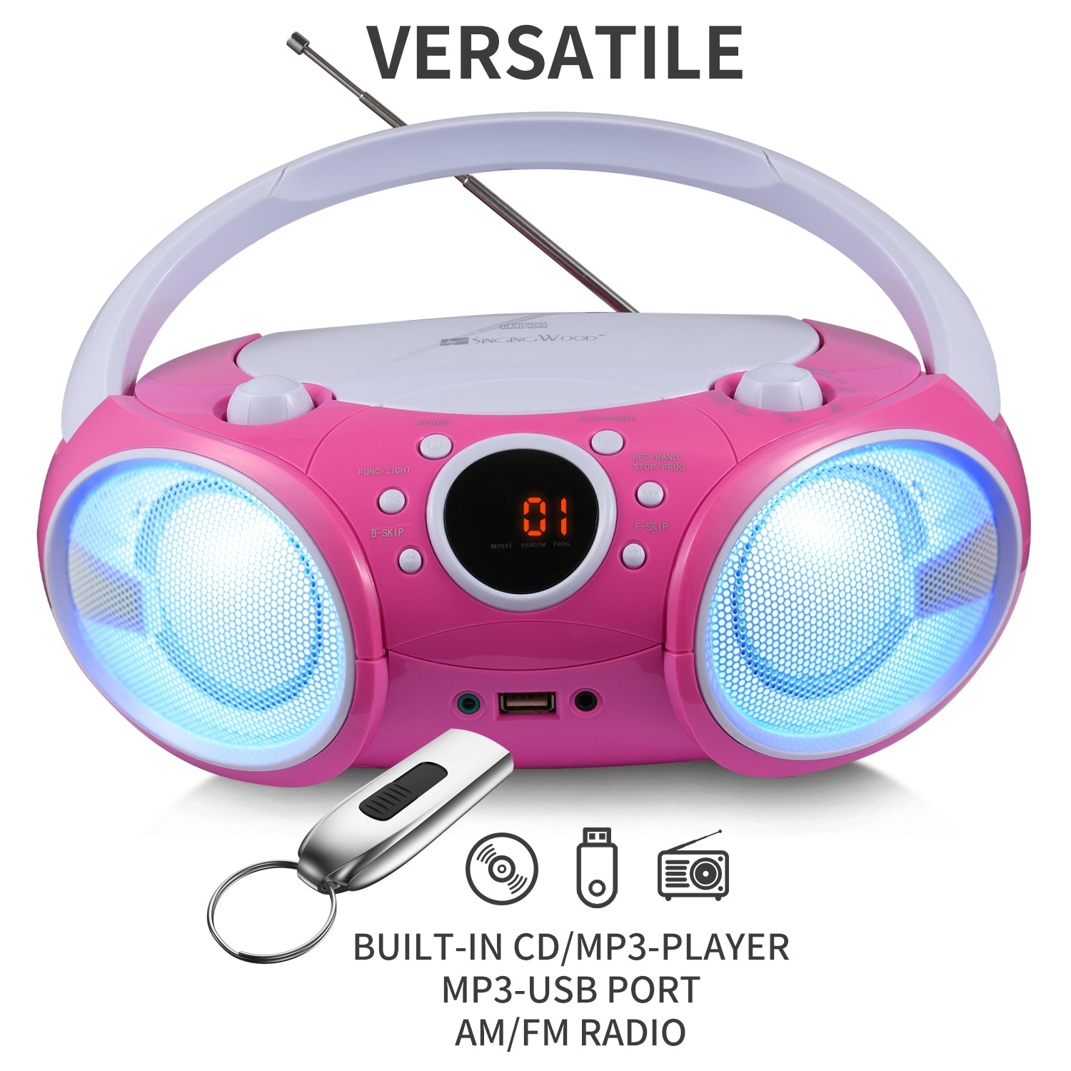SBX030BTL Boombox w/ LED Light (Kitty Pink)