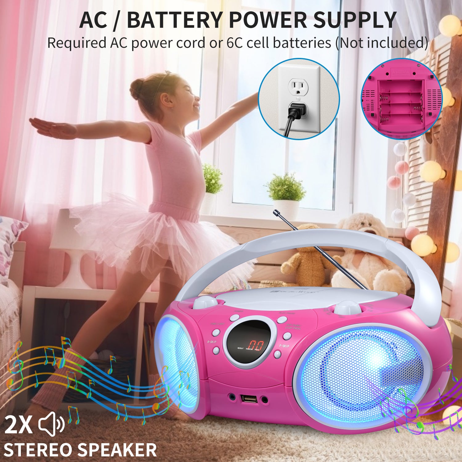 SBX030BTL Boombox w/ LED Light (Kitty Pink)