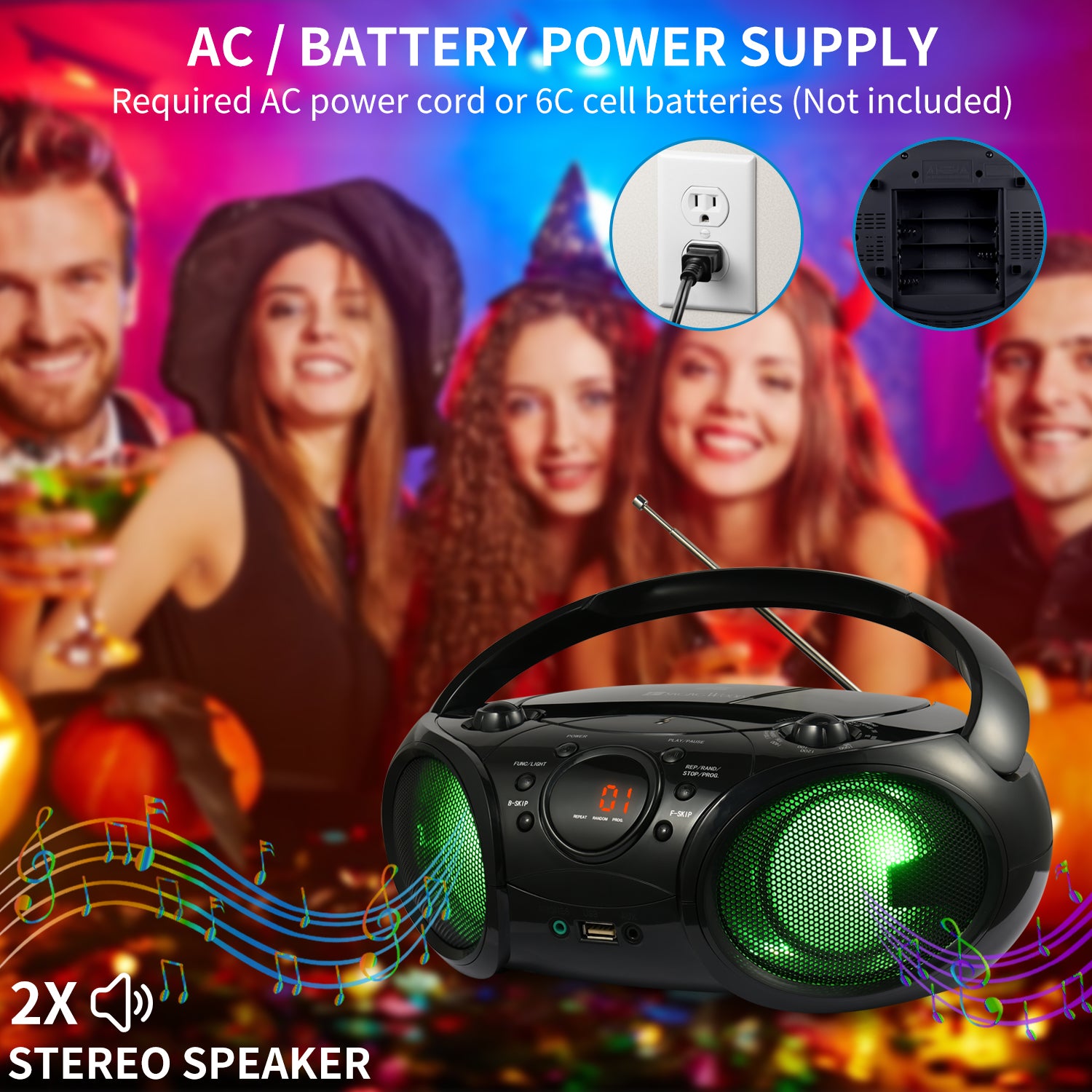 SBX030BTL Boombox w/ LED Light (Phantom Black)