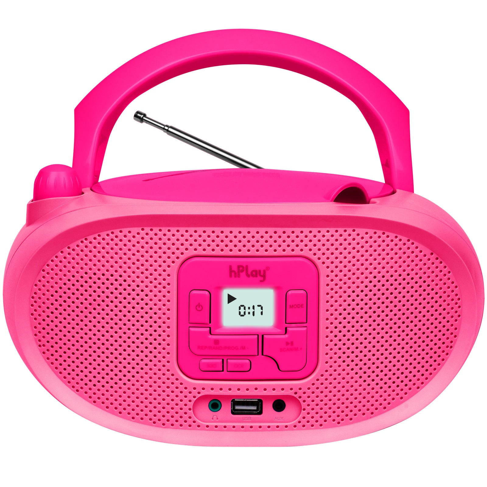 hPlay Gummy GC04B Portable CD Player Boombox with FM Stereo Radio & USB Playback - Pink
