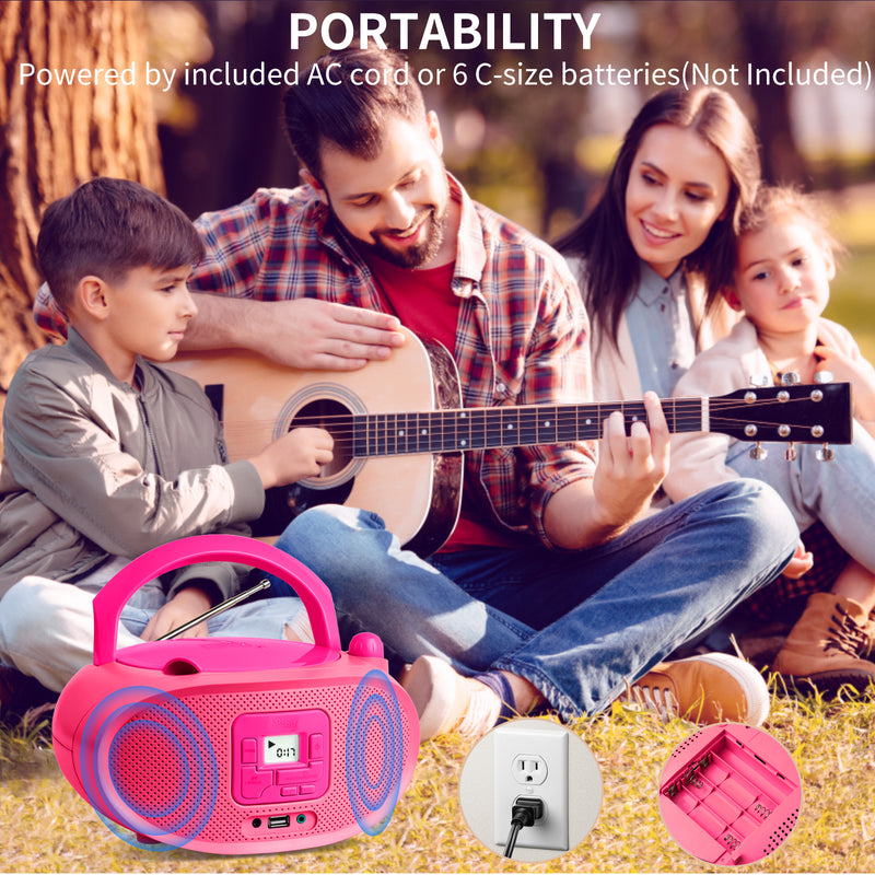 hPlay Gummy GC04B Portable CD Player Boombox with FM Stereo Radio & USB Playback - Pink