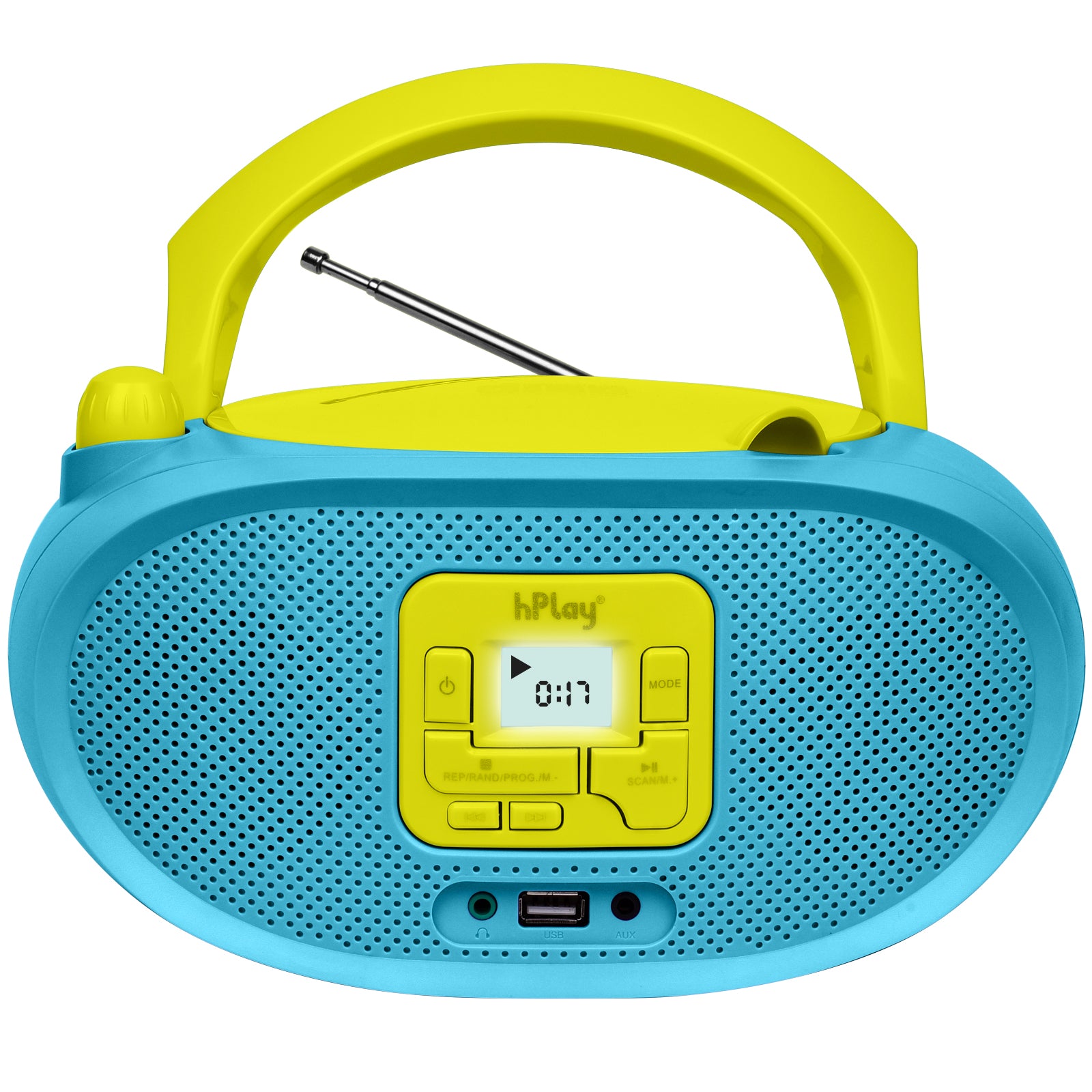 hPlay Gummy GC04B Portable CD Player Boombox with FM Stereo Radio & USB Playback - Cyan