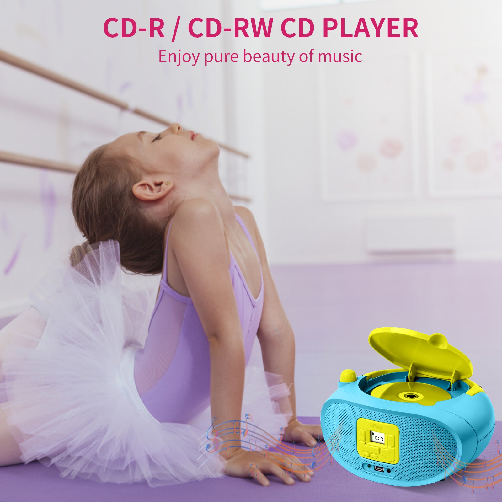 hPlay Gummy GC04B Portable CD Player Boombox with FM Stereo Radio & USB Playback - Cyan