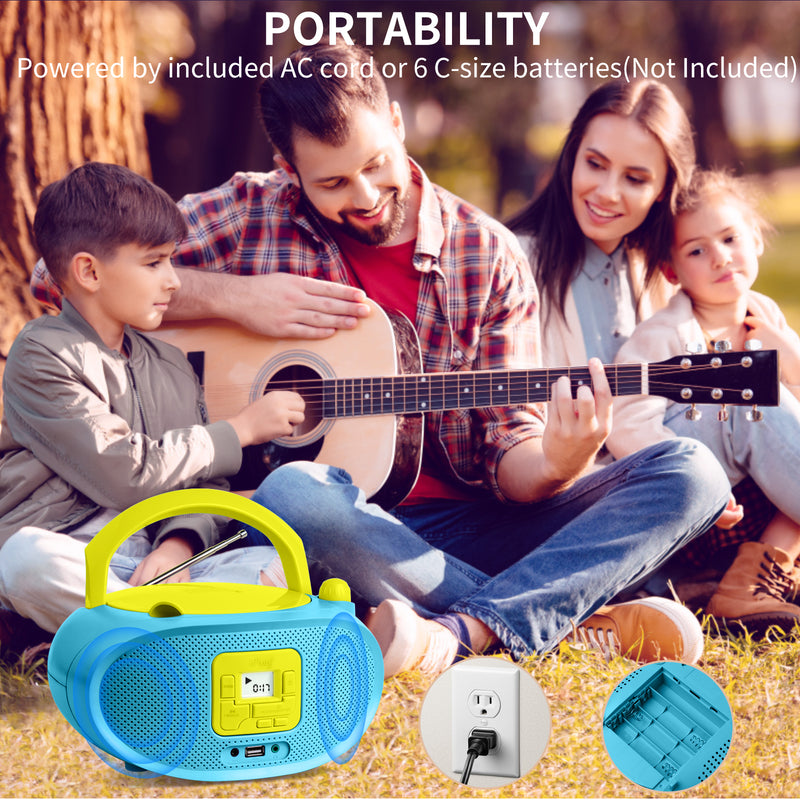 hPlay Gummy GC04B Portable CD Player Boombox with FM Stereo Radio & USB Playback - Cyan