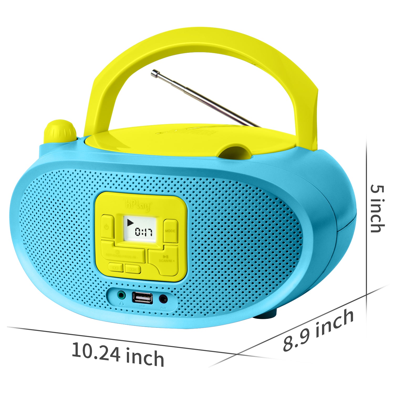 hPlay Gummy GC04B Portable CD Player Boombox with FM Stereo Radio & USB Playback - Cyan