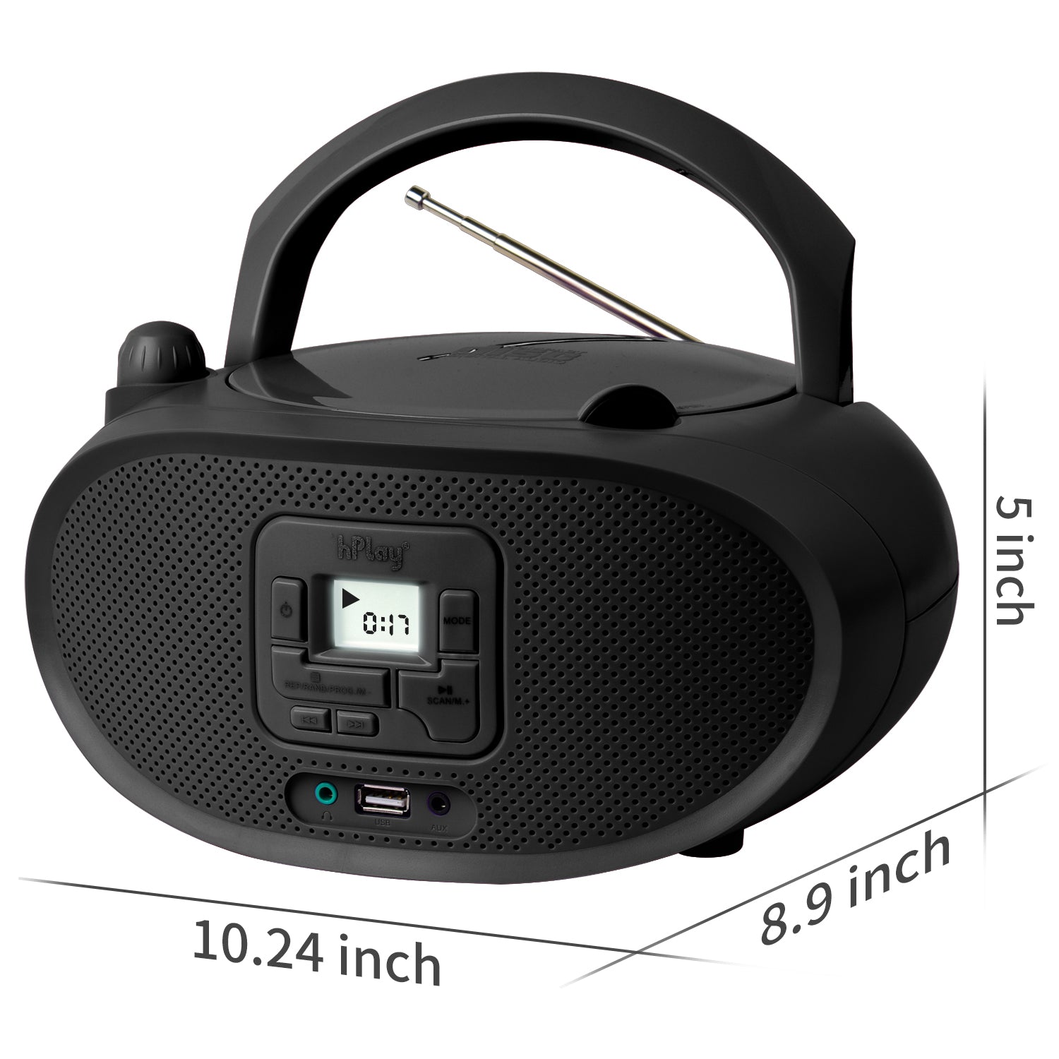 hPlay Gummy GC04B Portable CD Player Boombox with FM Stereo Radio & USB Playback - Black