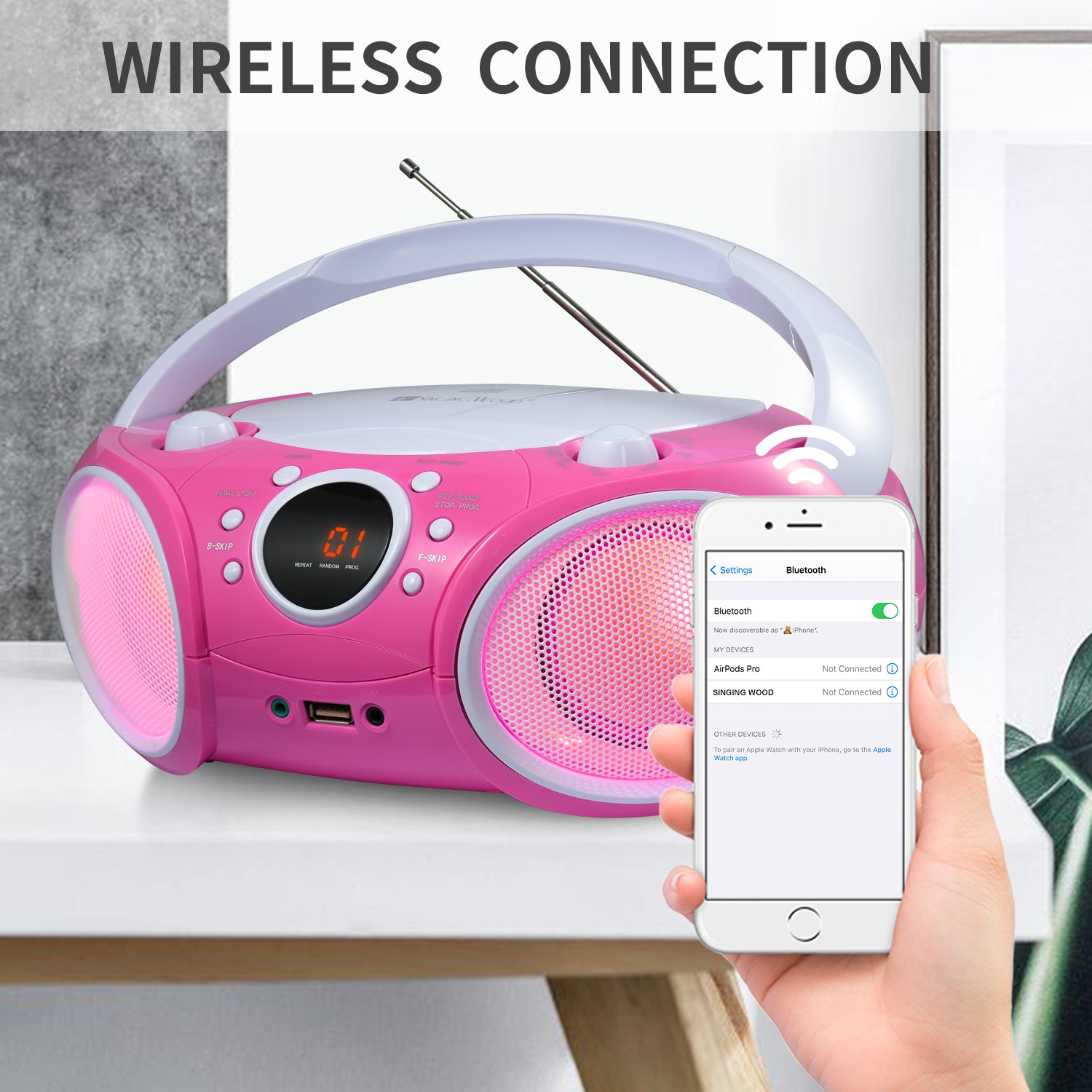 SBX030BTL Boombox w/ LED Light (Kitty Pink)