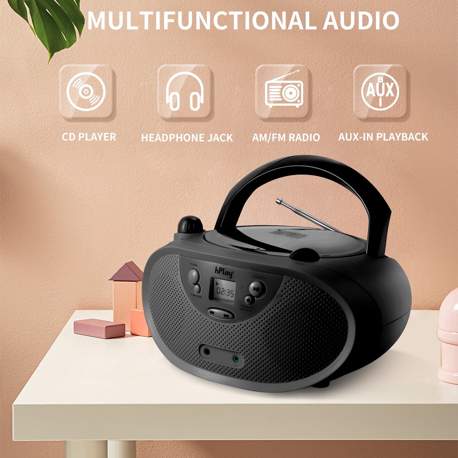 hPlay GC04 Portable CD/CD-R/CD-RW Boombox with AM FM Radio