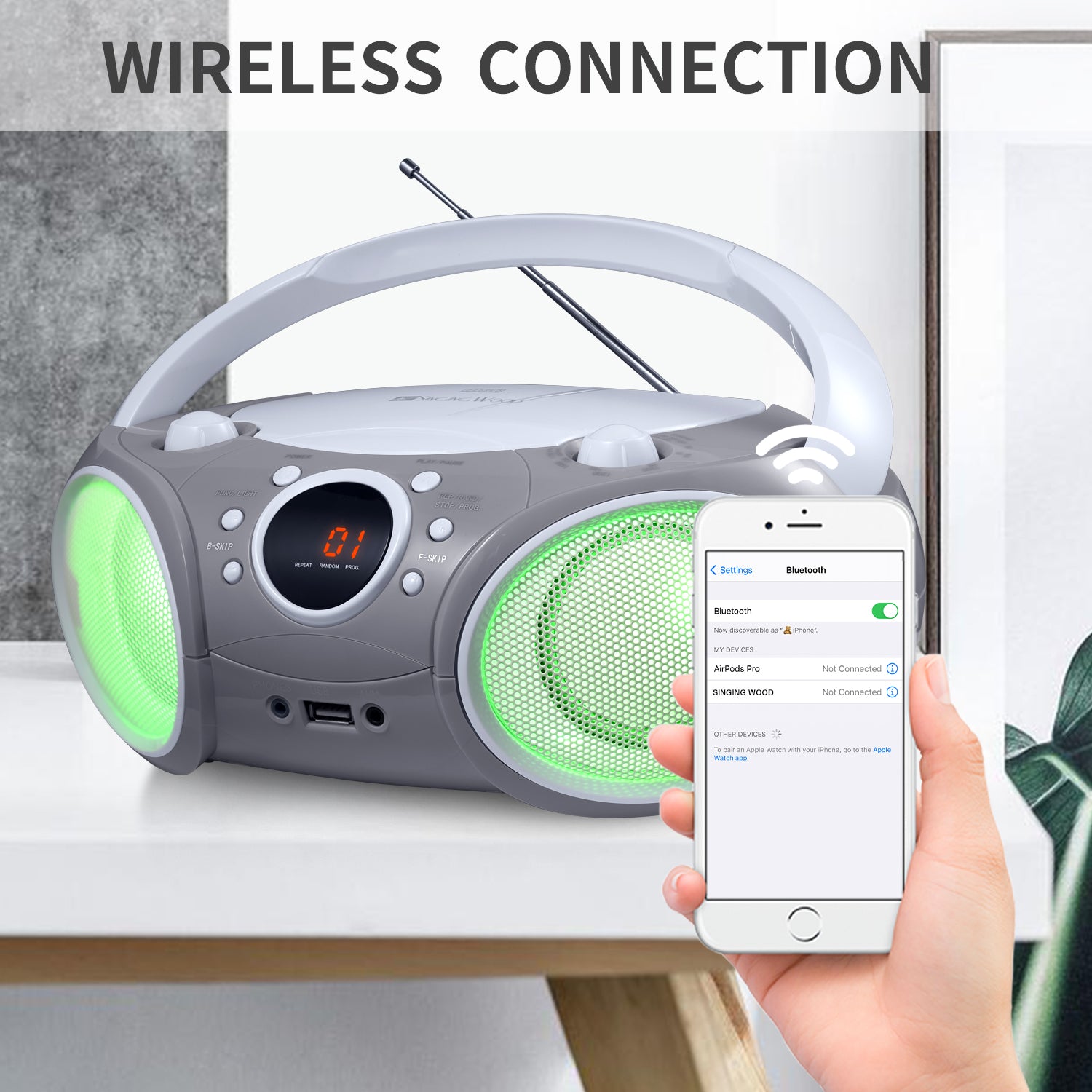 SBX030BTL Boombox w/ LED Light (Space Gray)