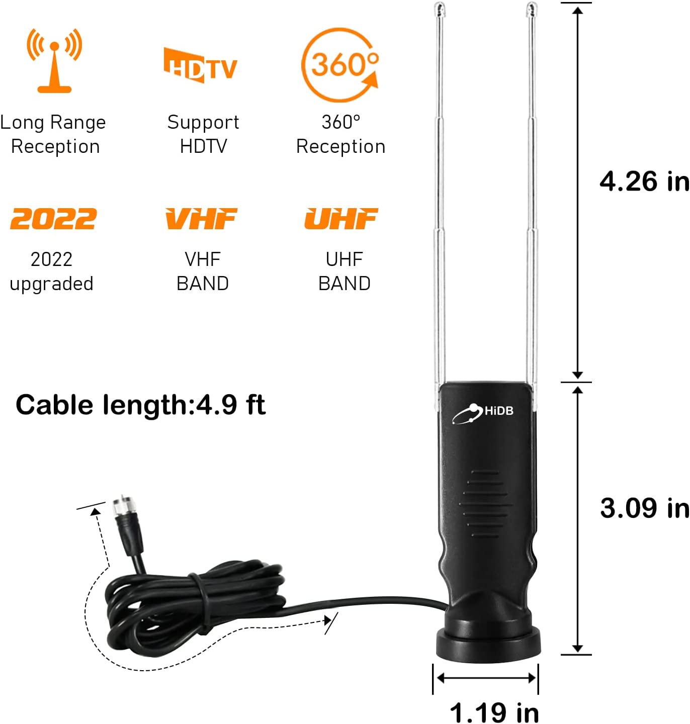 HIDB TV Antenna for Smart TV, Long Range Rabbit Ears Indoor TV Antenna