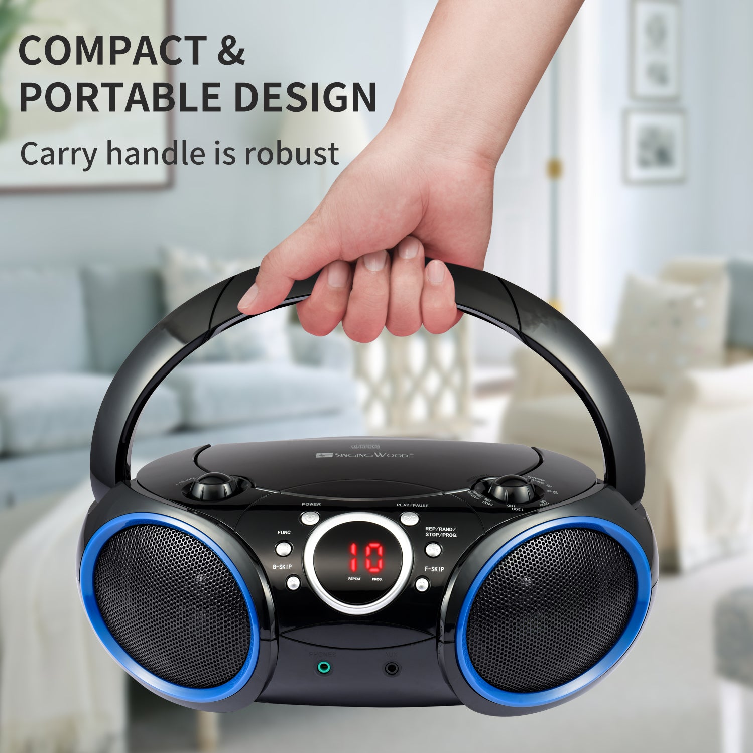 SBX030C Portable CD Player Boombox  (Blue Rims)