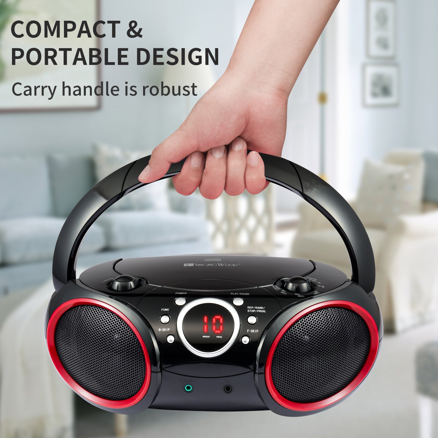 SBX030C Portable CD Player Boombox  (Red Rims)