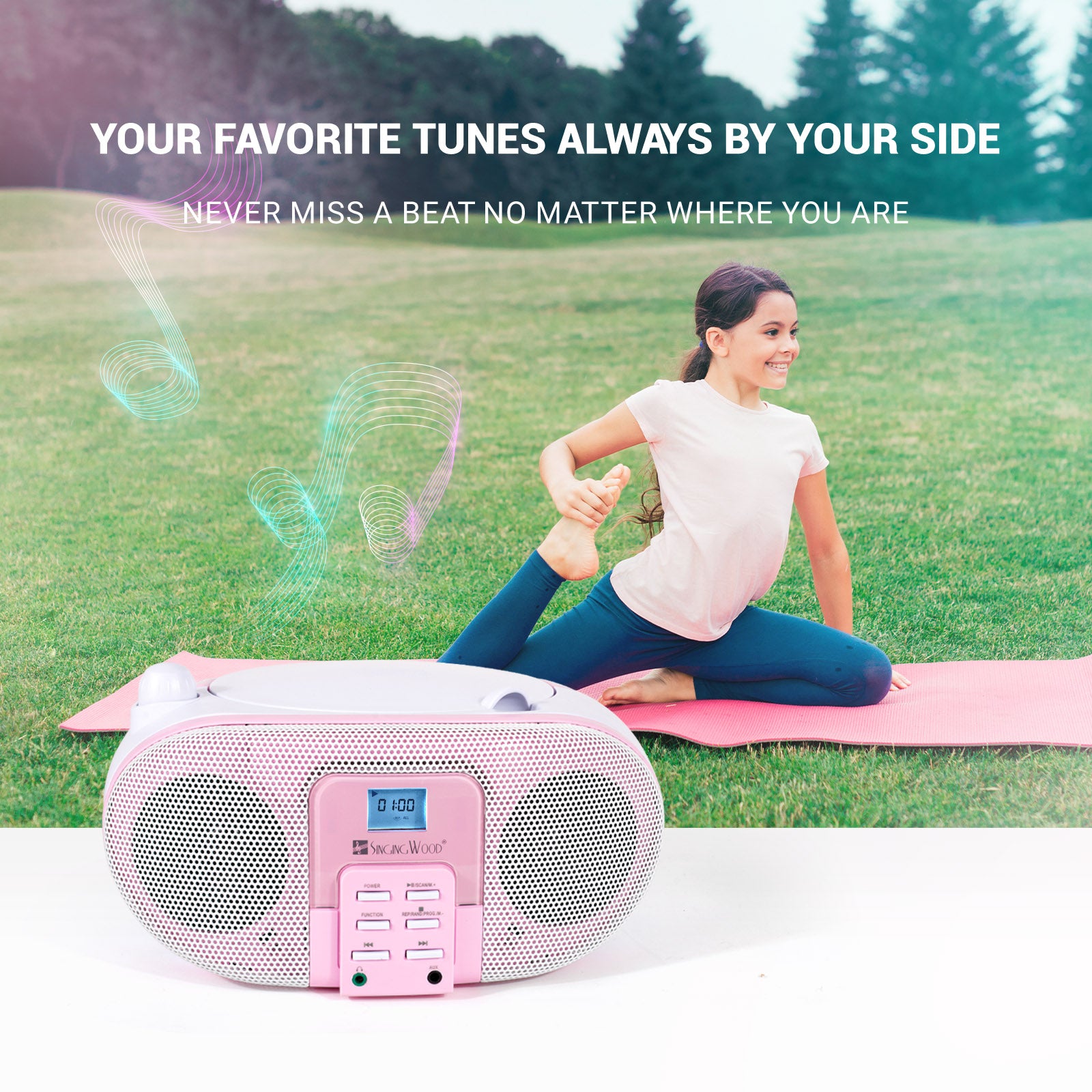 SingingWood GC01 Macarons Series Portable CD Player Boombox - Rose