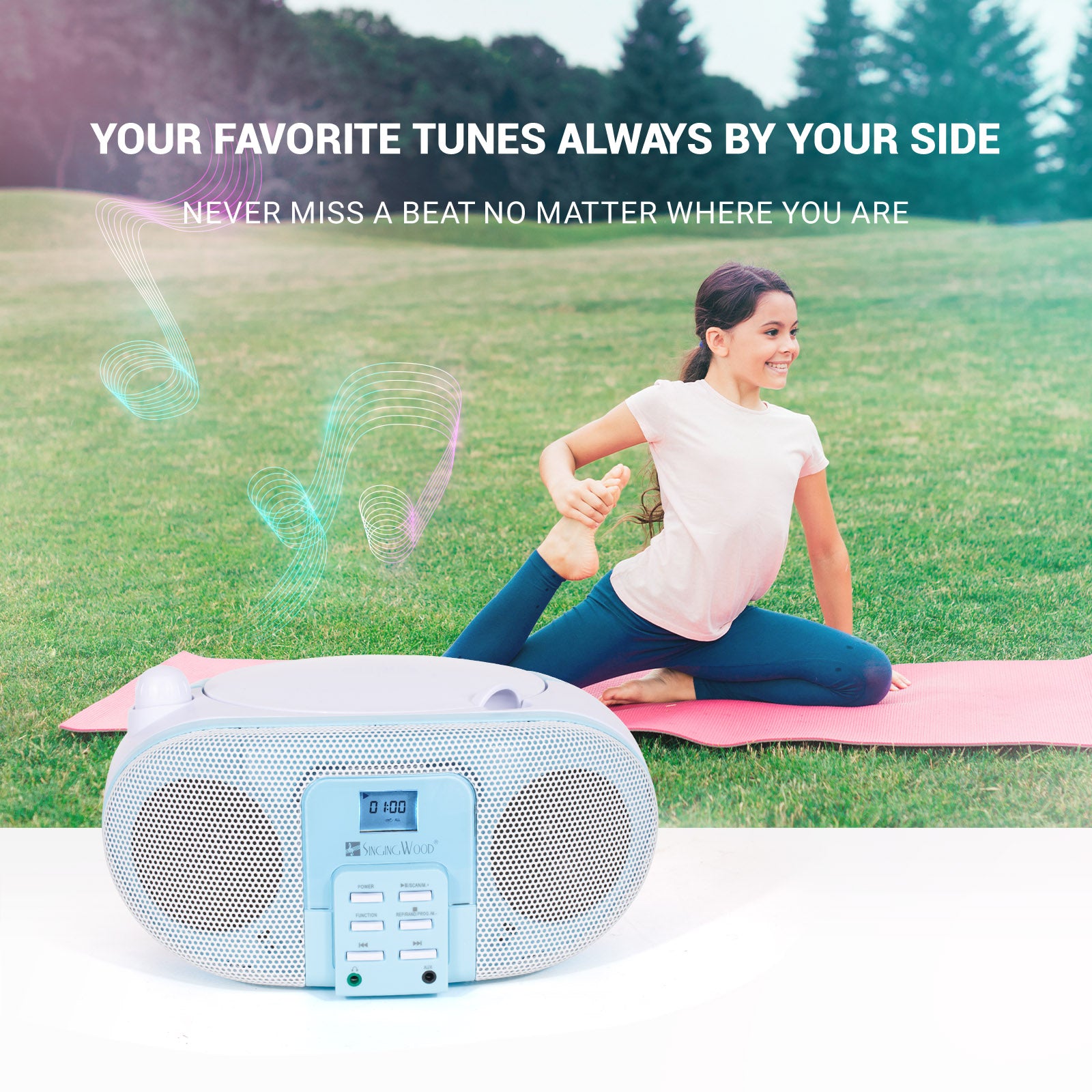 SingingWood GC01 Macarons Series Portable CD Player Boombox - Blueberry