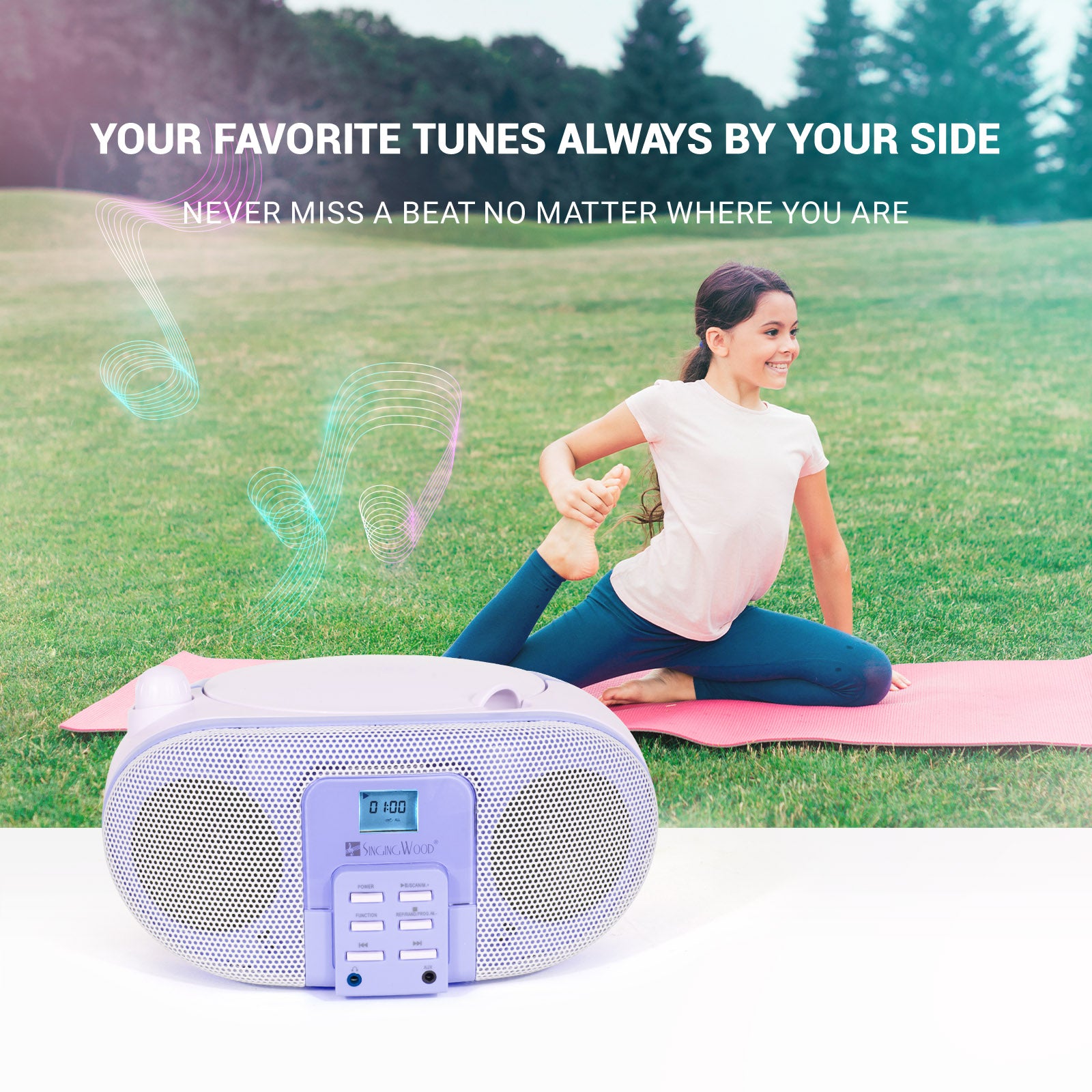 SingingWood GC01 Macarons Series Portable CD Player Boombox - Lavender