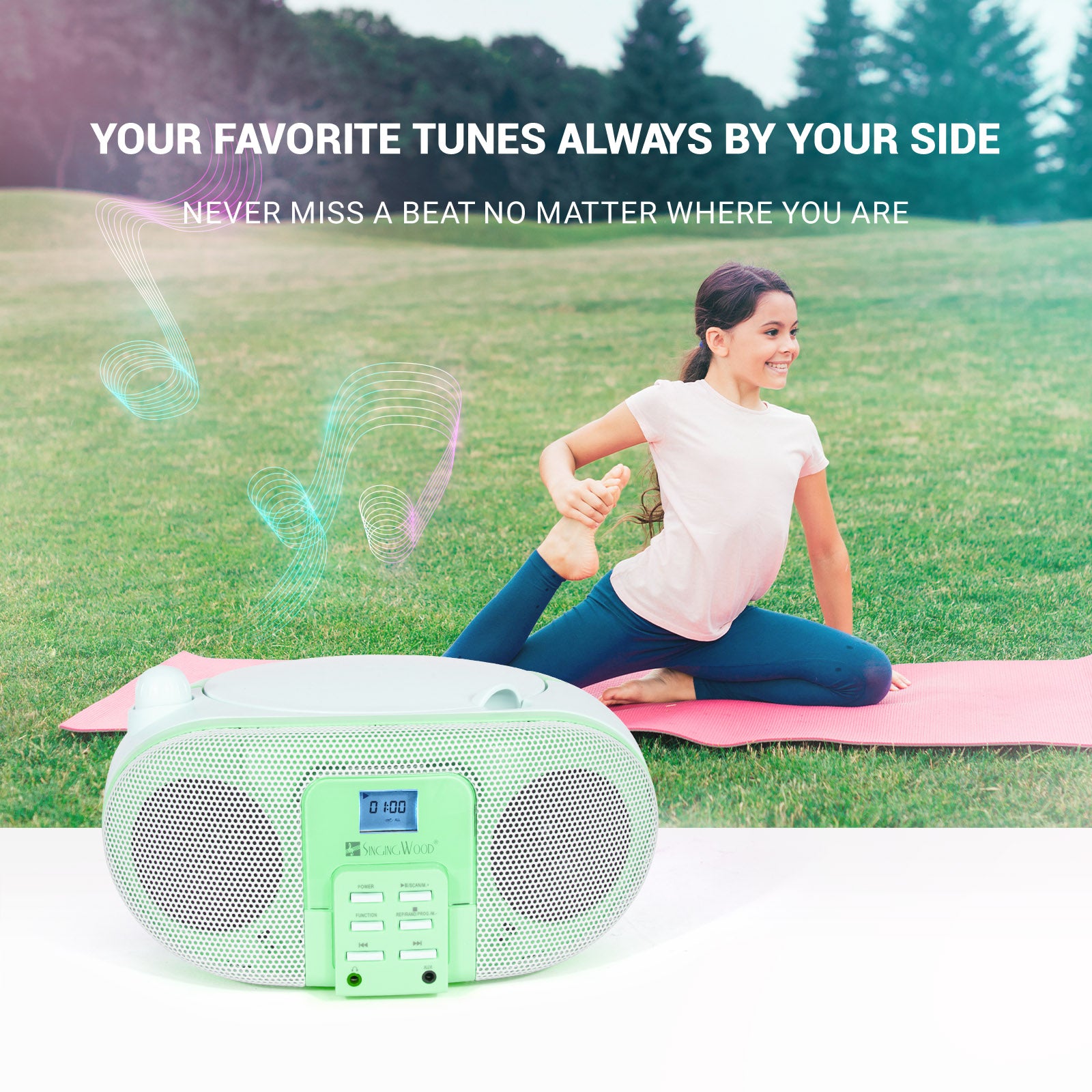 SingingWood GC01 Macarons Series Portable CD Player Boombox - Pistachio