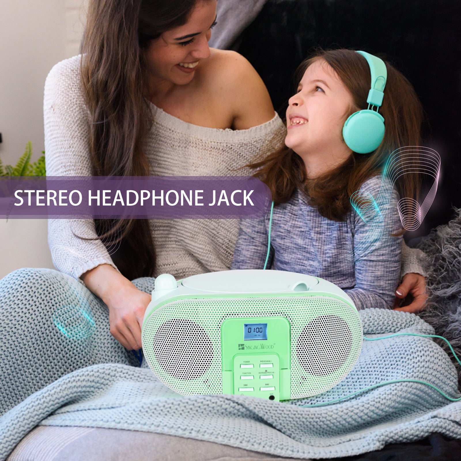 SingingWood GC01 Macarons Series Portable CD Player Boombox - Pistachio