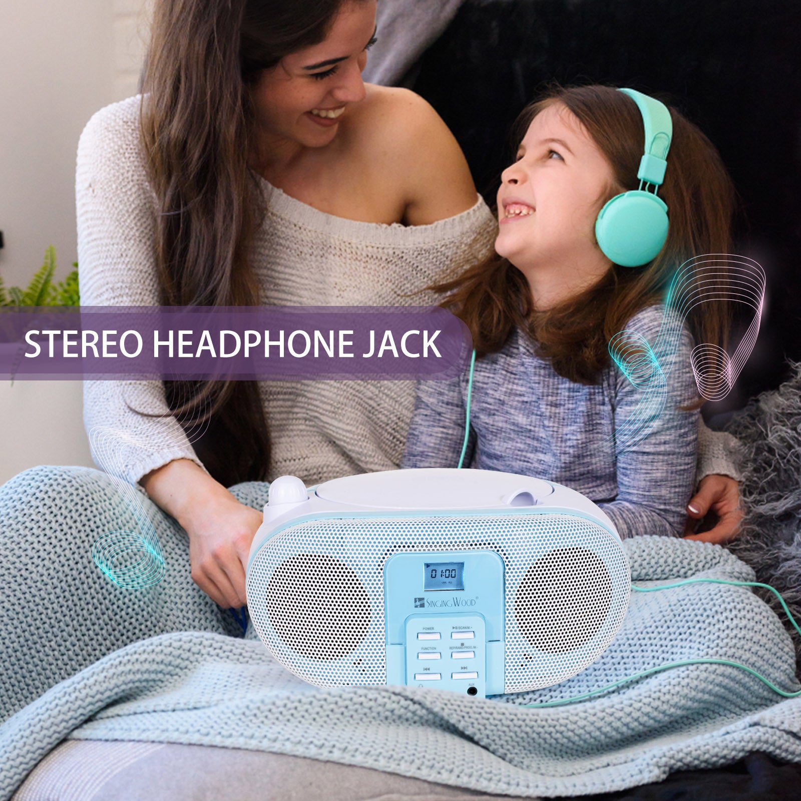 SingingWood GC01 Macarons Series Portable CD Player Boombox - Blueberry
