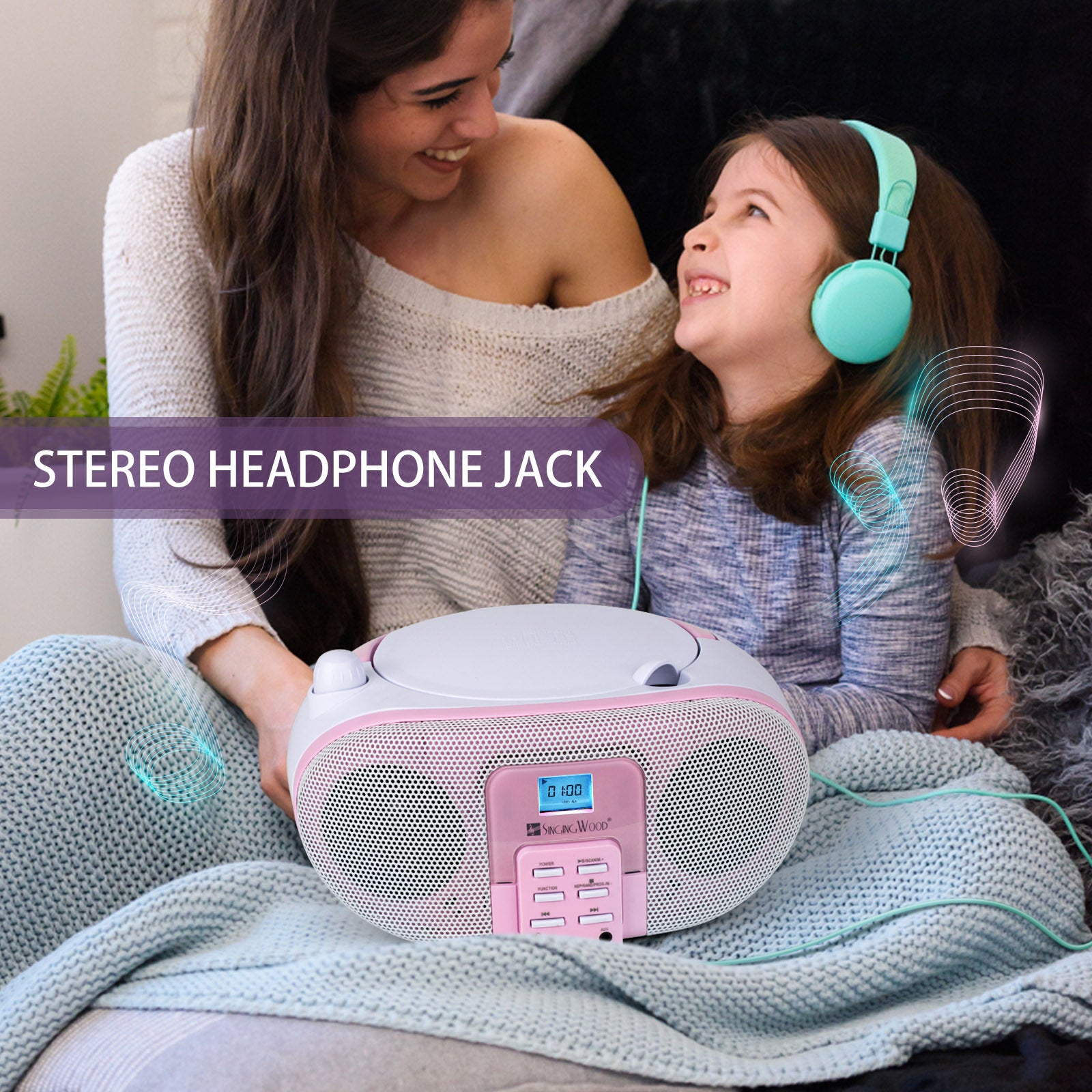 SingingWood GC01 Macarons Series Portable CD Player Boombox - Rose