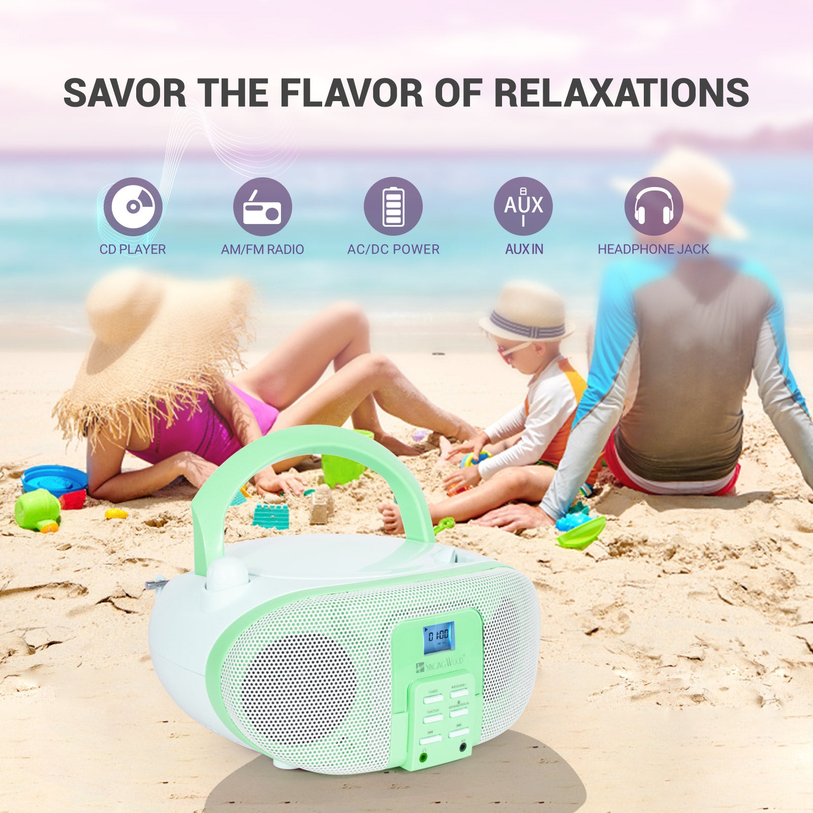 SingingWood GC01 Macarons Series Portable CD Player Boombox - Pistachio