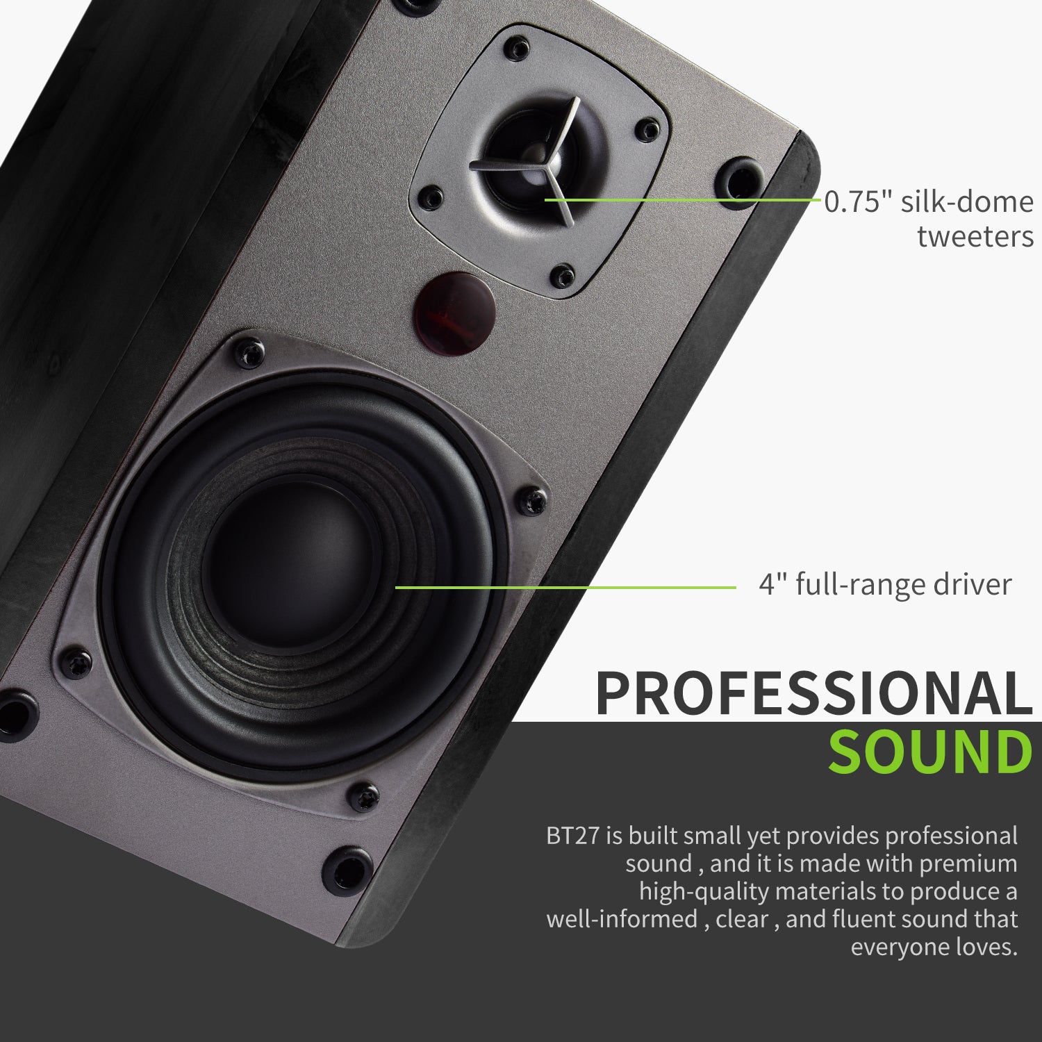 Singing Wood BT27 Powered Bluetooth Bookshelf Speaker - Black