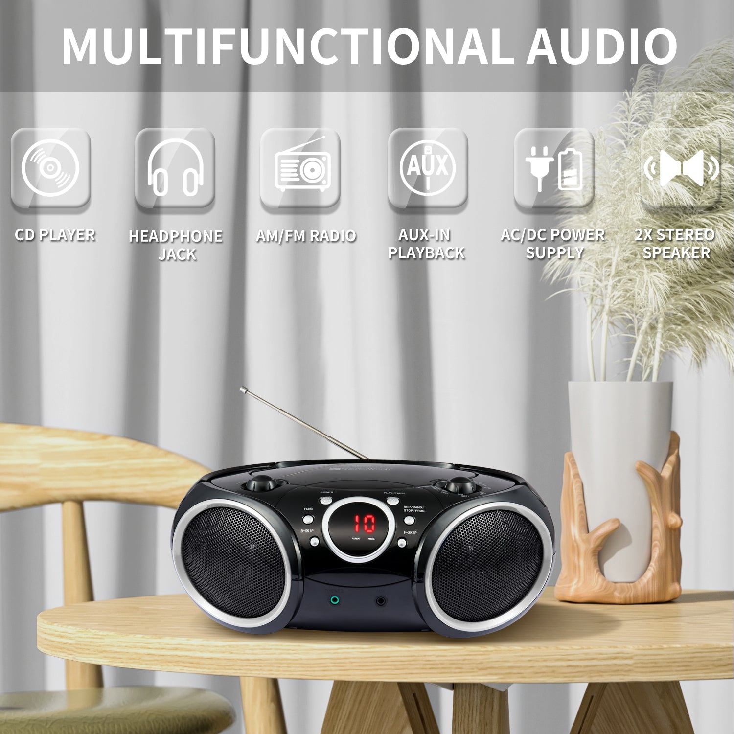 SBX030C Portable CD Player Boombox  (Grey Rims)