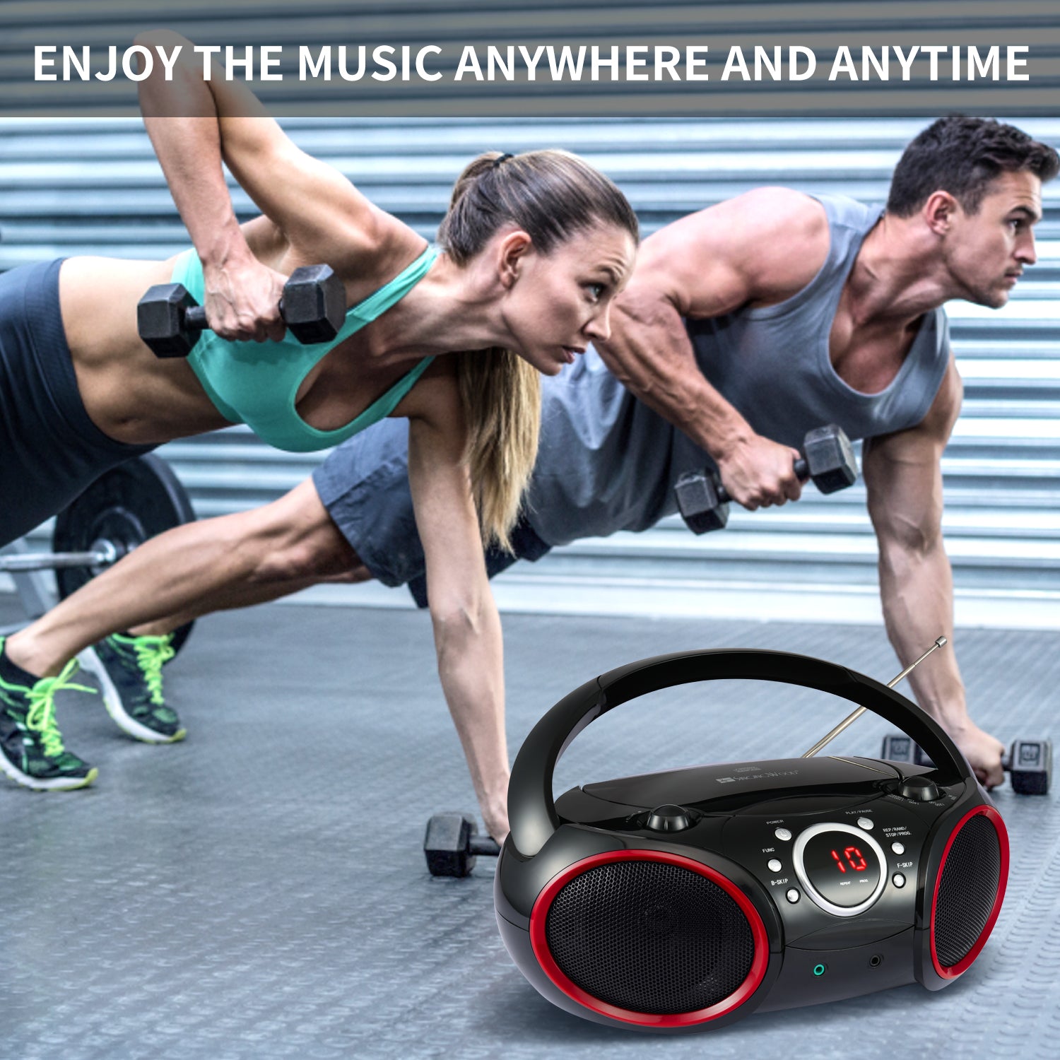 SBX030C Portable CD Player Boombox  (Red Rims)