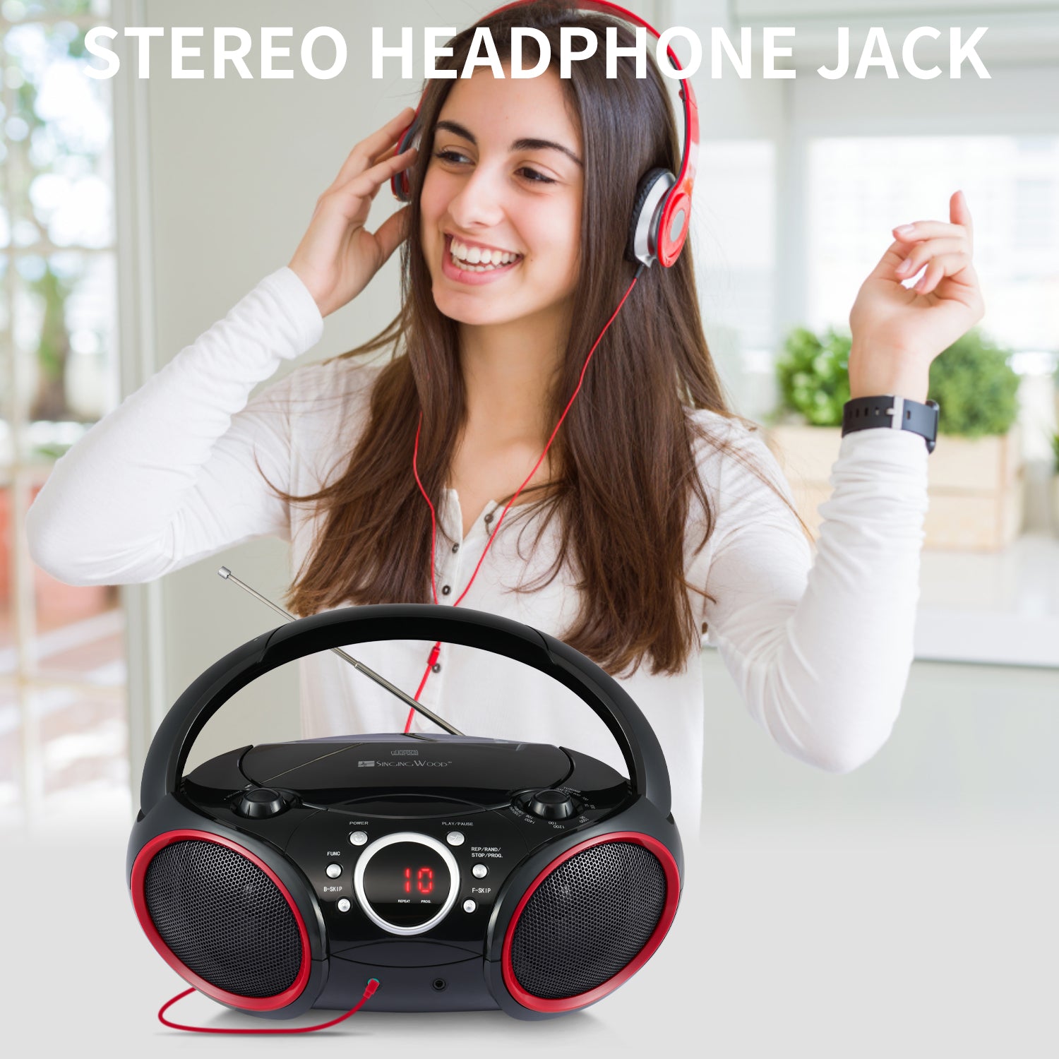 SBX030C Portable CD Player Boombox  (Red Rims)