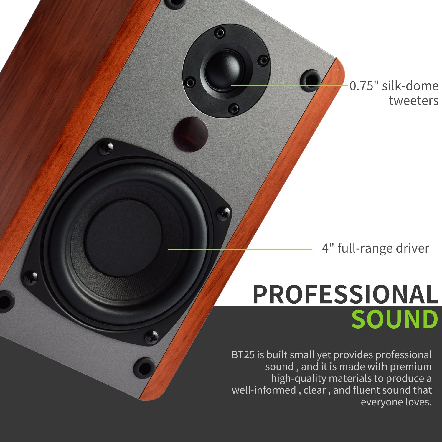Singing Wood BT25 Active Bluetooth Bookshelf Speaker 80W - Cherry Wood