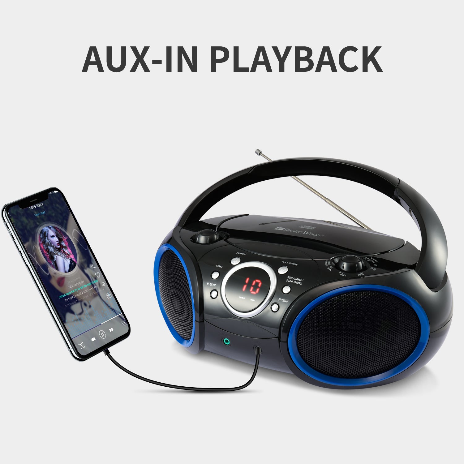 SBX030C Portable CD Player Boombox  (Blue Rims)