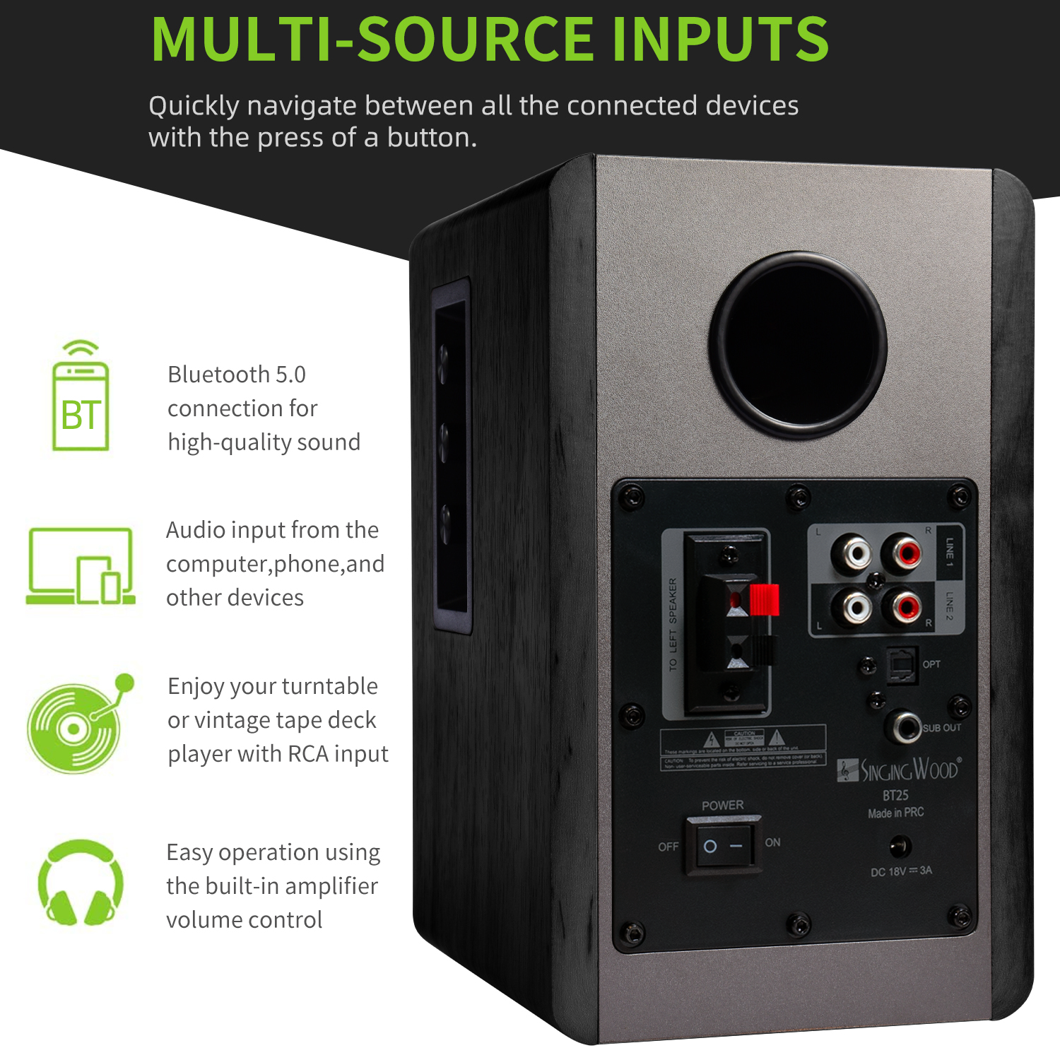 Singing Wood BT25 Active Bluetooth Bookshelf Speaker 80W - Black