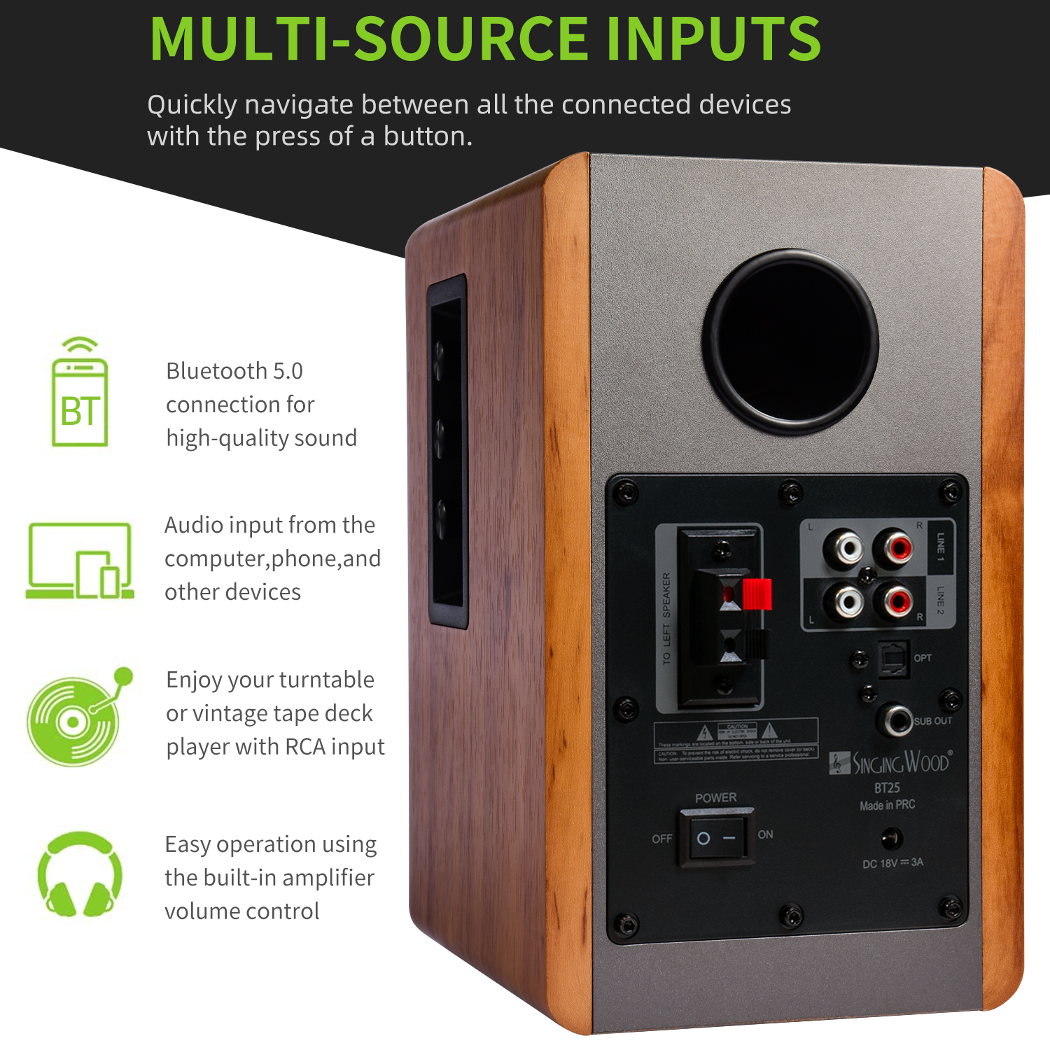 Singing Wood BT25 Active Bluetooth Bookshelf Speaker 80W- Beech Wood