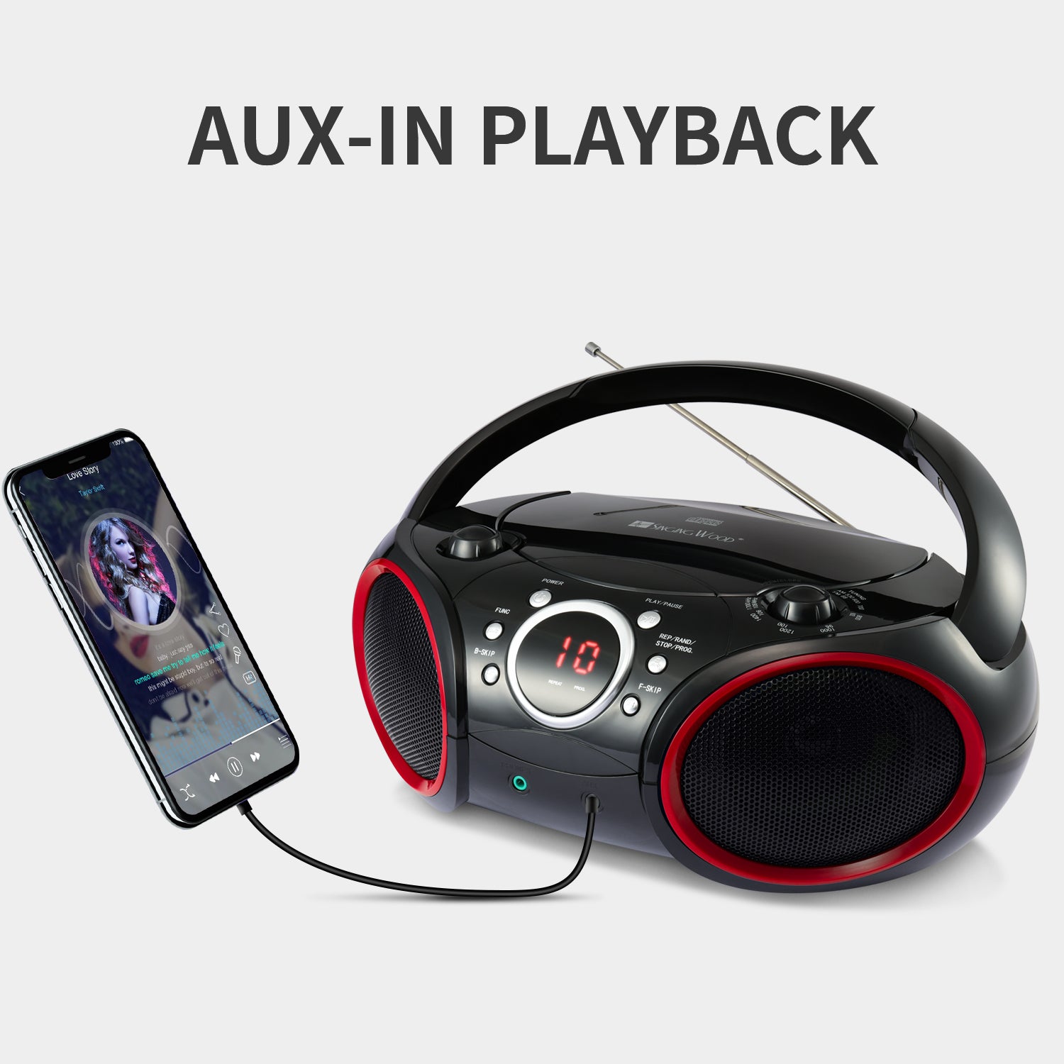 SBX030C Portable CD Player Boombox  (Red Rims)