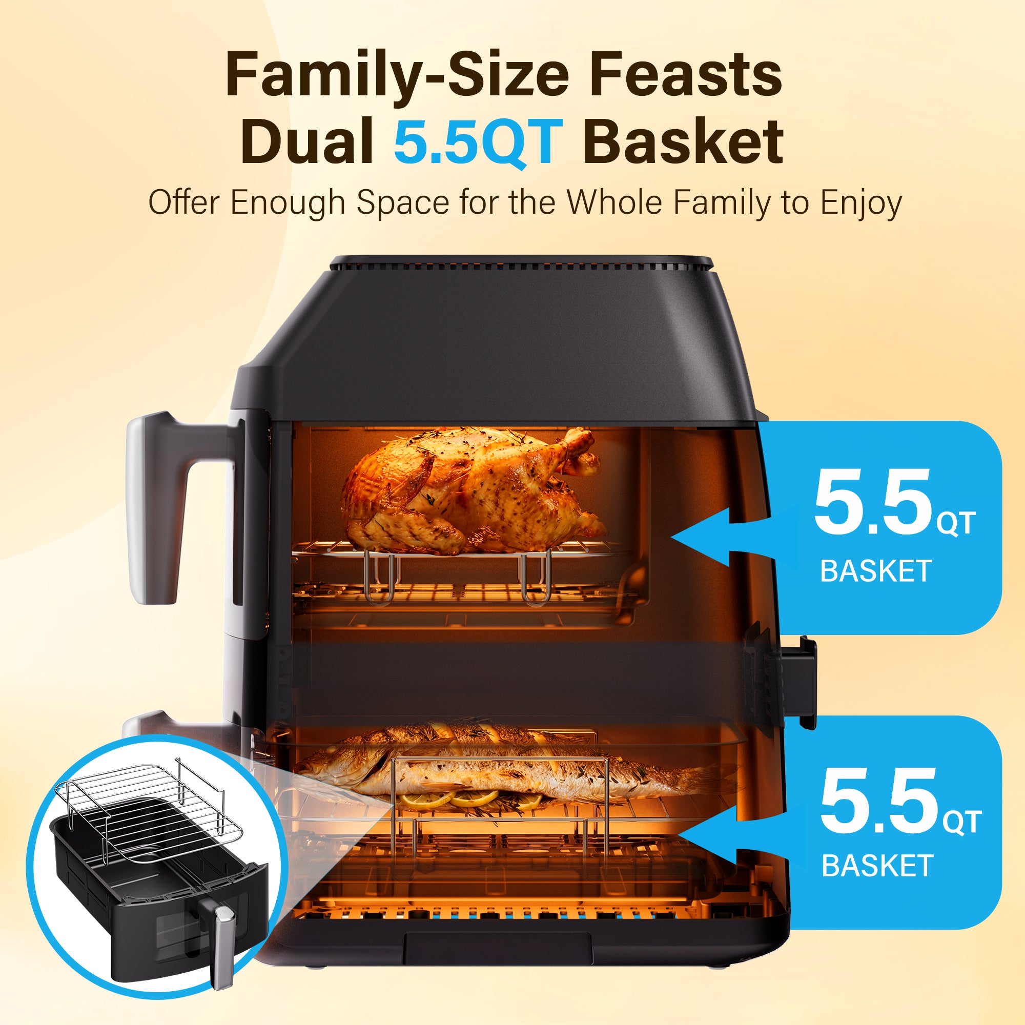 11QT Large Dual Basket Air FRyer