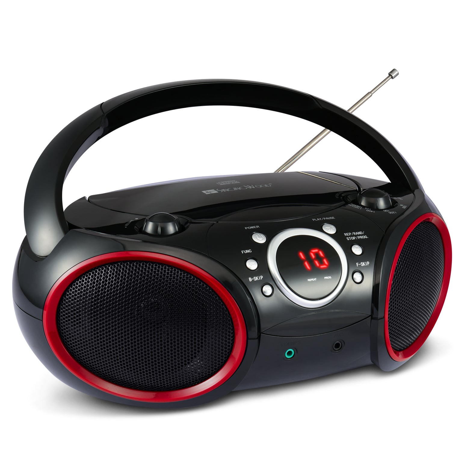 SBX030C Portable CD Player Boombox  (Red Rims)