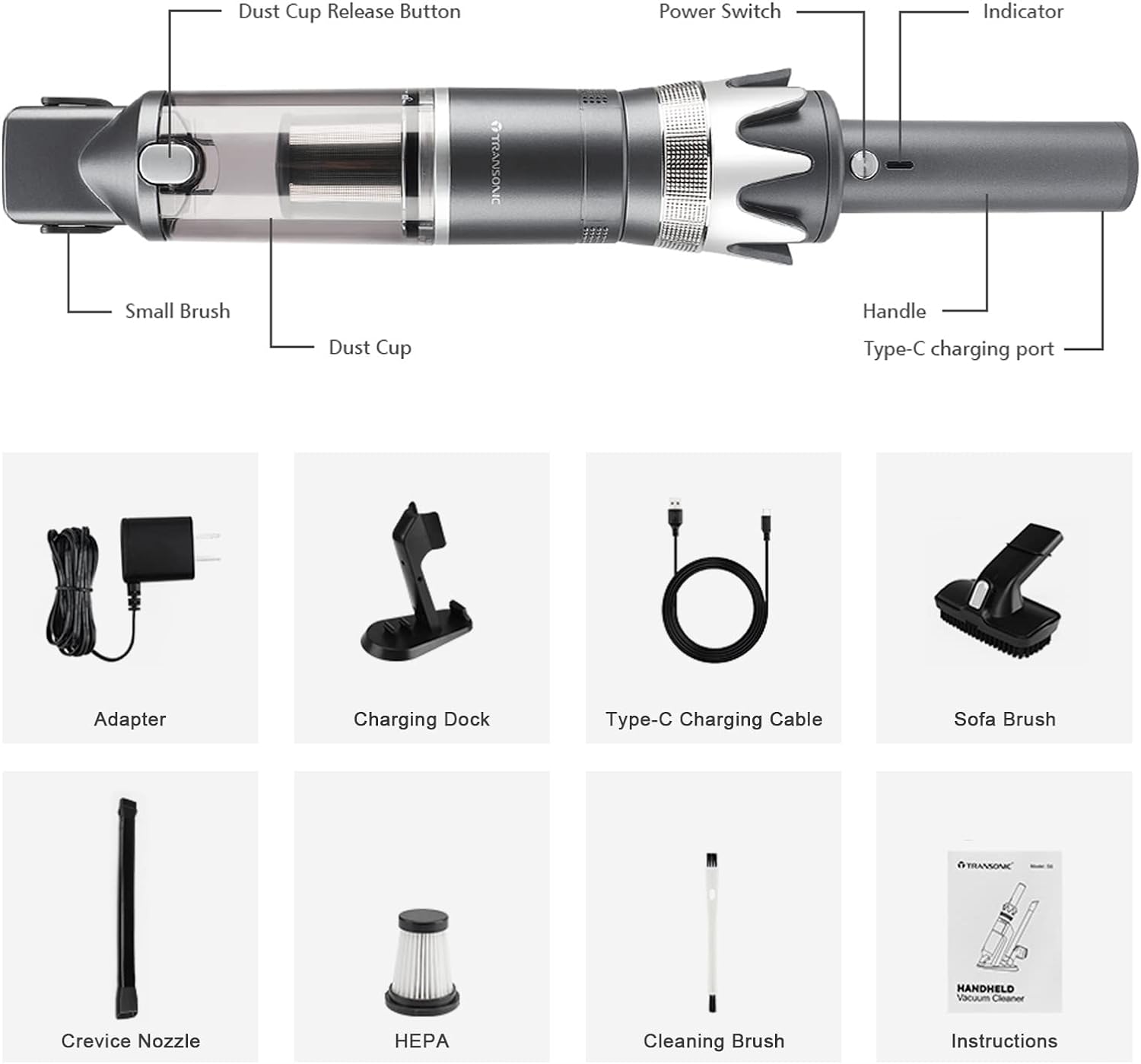 Transonic Handheld Vacuum Cordless Portable Vacuum Cleaner