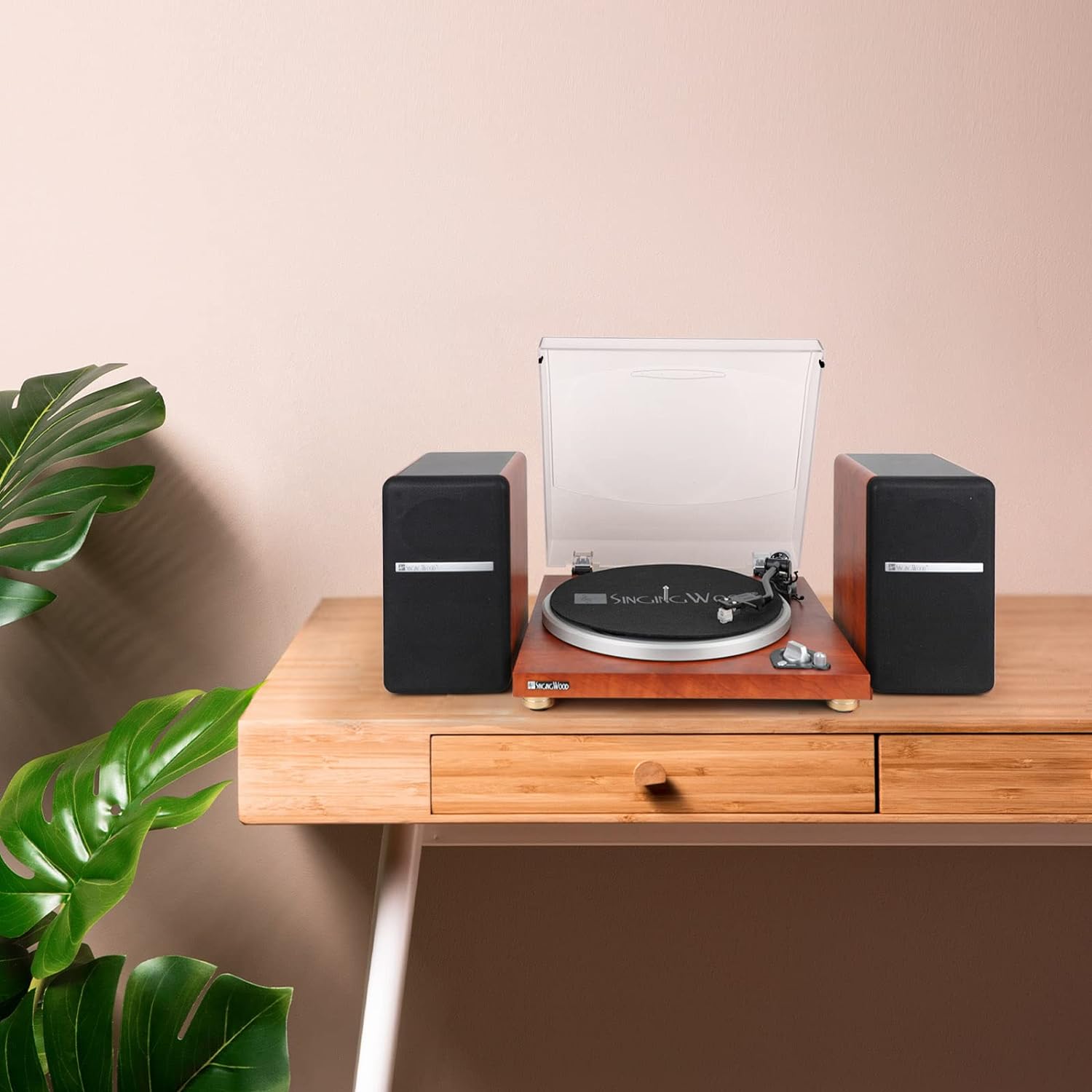 SingingWood Audio VP42AS Bluetooth Turntable Hi-Fi with 44 Watt Bookshelf Speakers - Beech Wood