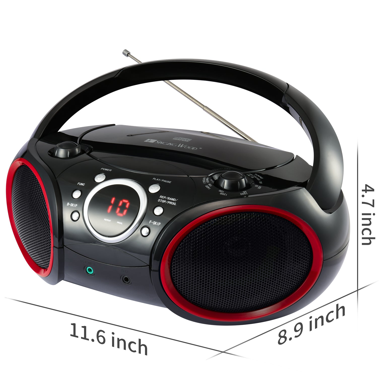 SBX030C Portable CD Player Boombox  (Red Rims)
