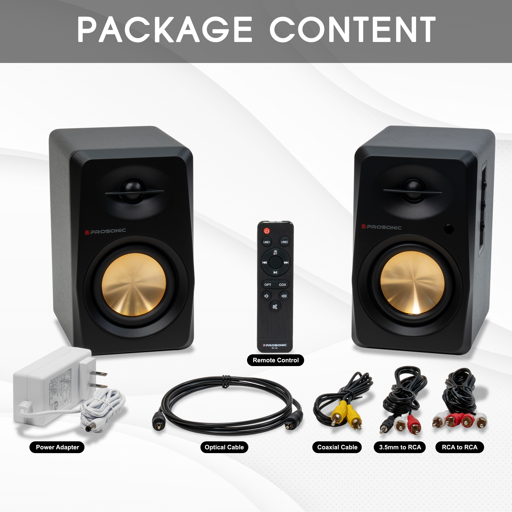 Prosonic BT30 Active Bluetooth Bookshelf Speaker - Black